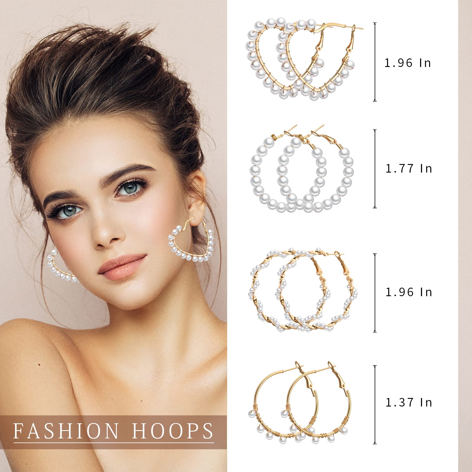 Lightweight Faux Pearl Hoop Earrings for Women - Large Open Circle Heart Dangle Drop Earrings with Artificial Pearl Beads | Perfect for Bridal Jewelry, Weddings, Parties & Everyday Wear