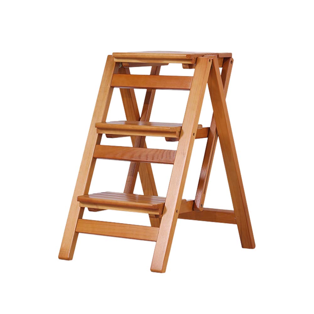 Multi-Functional Wooden Folding Ladder - Portable Step Stool for Kitchen, Home & Garden | Household Helper for Reaching High Shelves, Changing Light Bulbs & Displaying Plants/Shoes