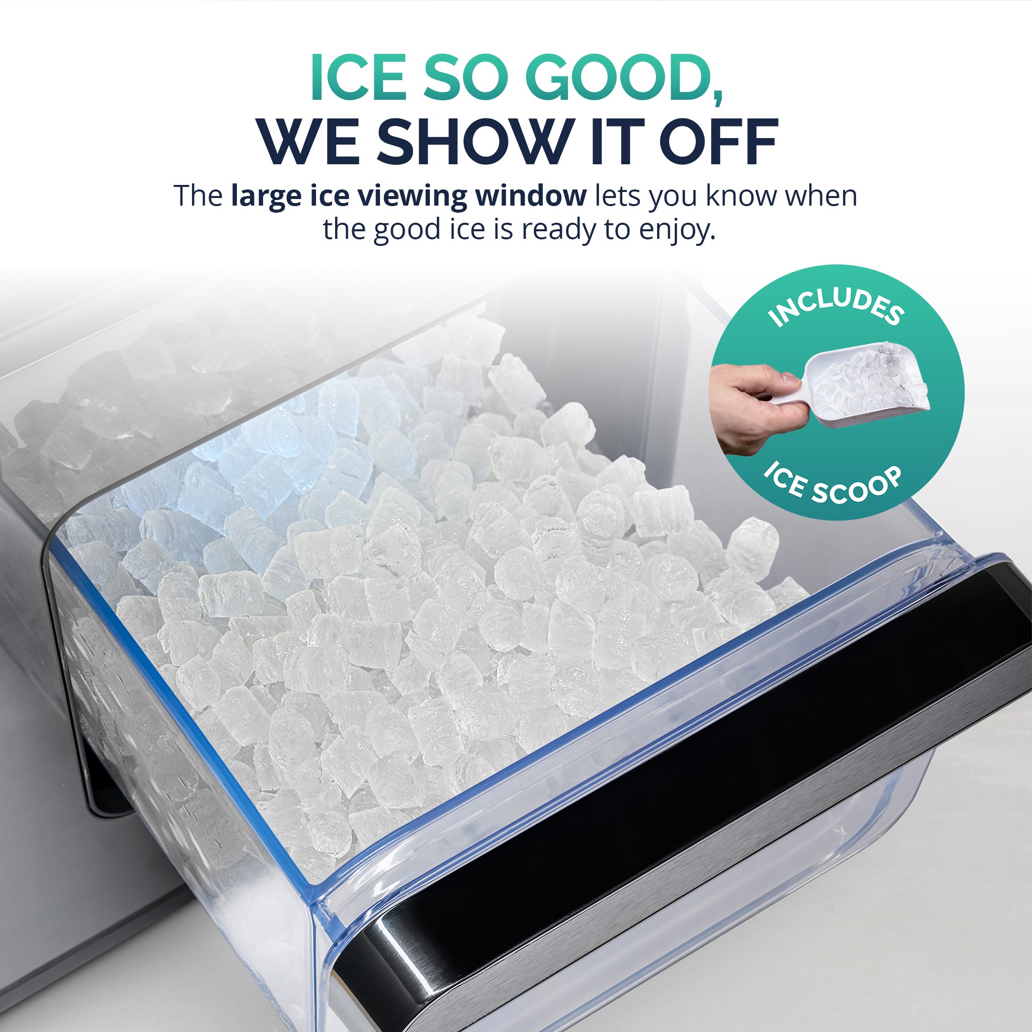 Luma® Countertop Ice Maker - 44 lbs/Day Nugget Ice Machine, Black Stainless Steel for Cocktails, Sodas & Home Bars - Compact Portable Ice Maker for Kitchen, Office & RV