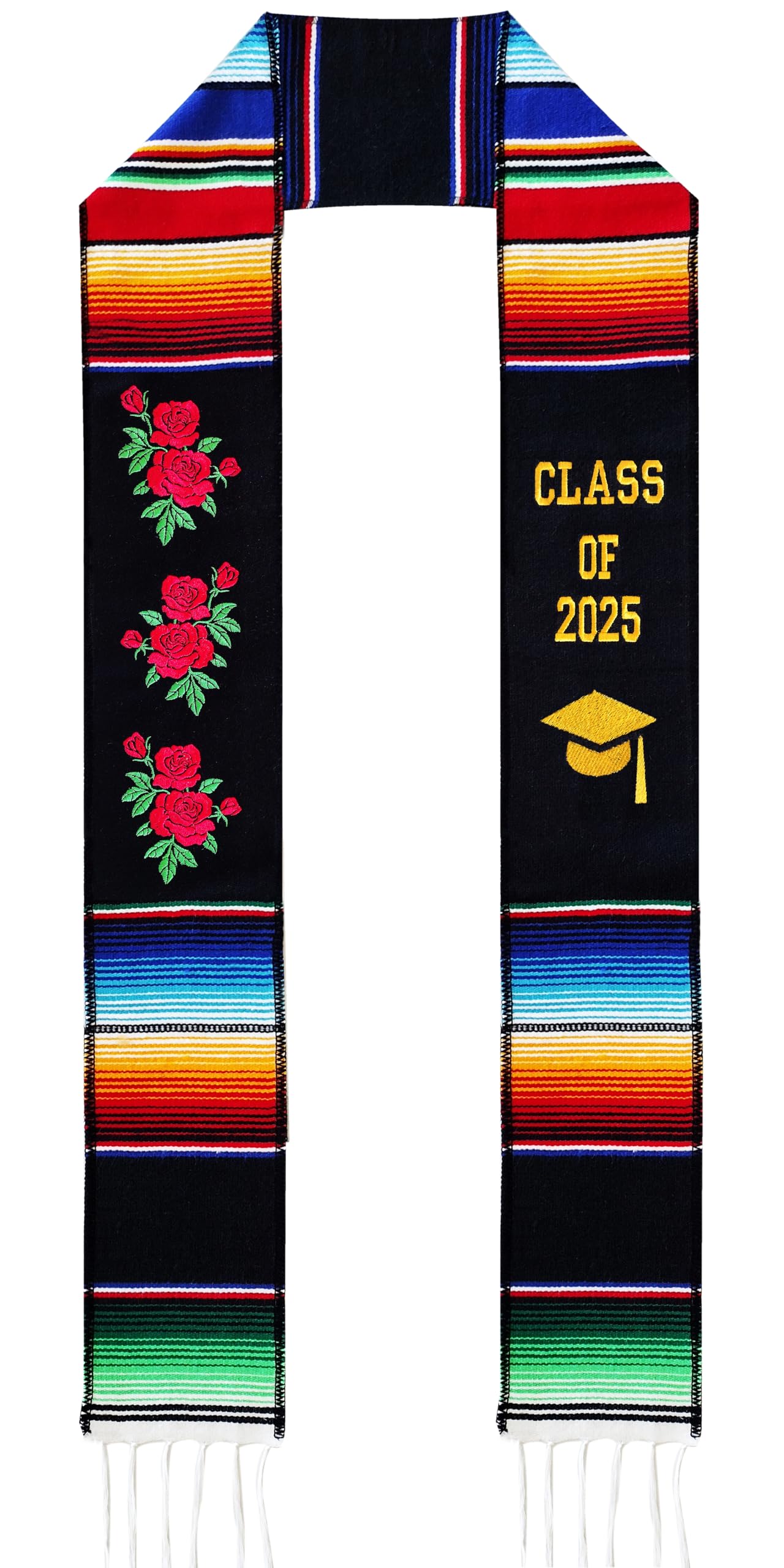 Authentic Mexican Serape Graduation Sash - Class of 2025 Hispanic Stole with Roses | Perfect for High School & College Graduation Ceremonies, Cultural Events & Photo Shoots