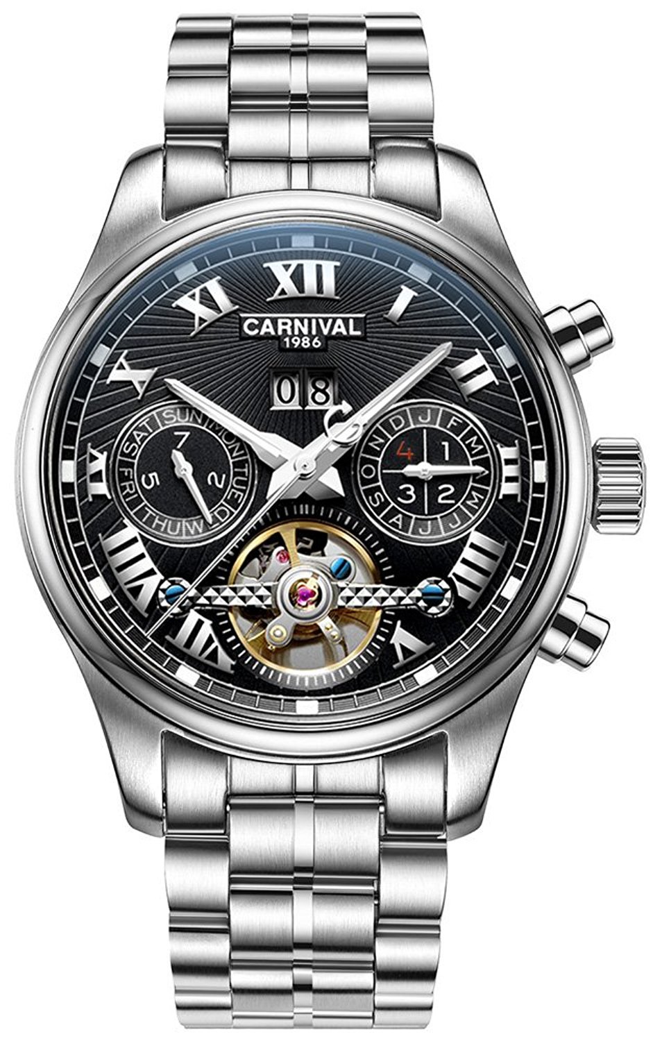 Automatic Mechanical Watch for Men - Multifunction Calendar, Skeleton Dial, Luxury Dress Watch for Business & Formal Events