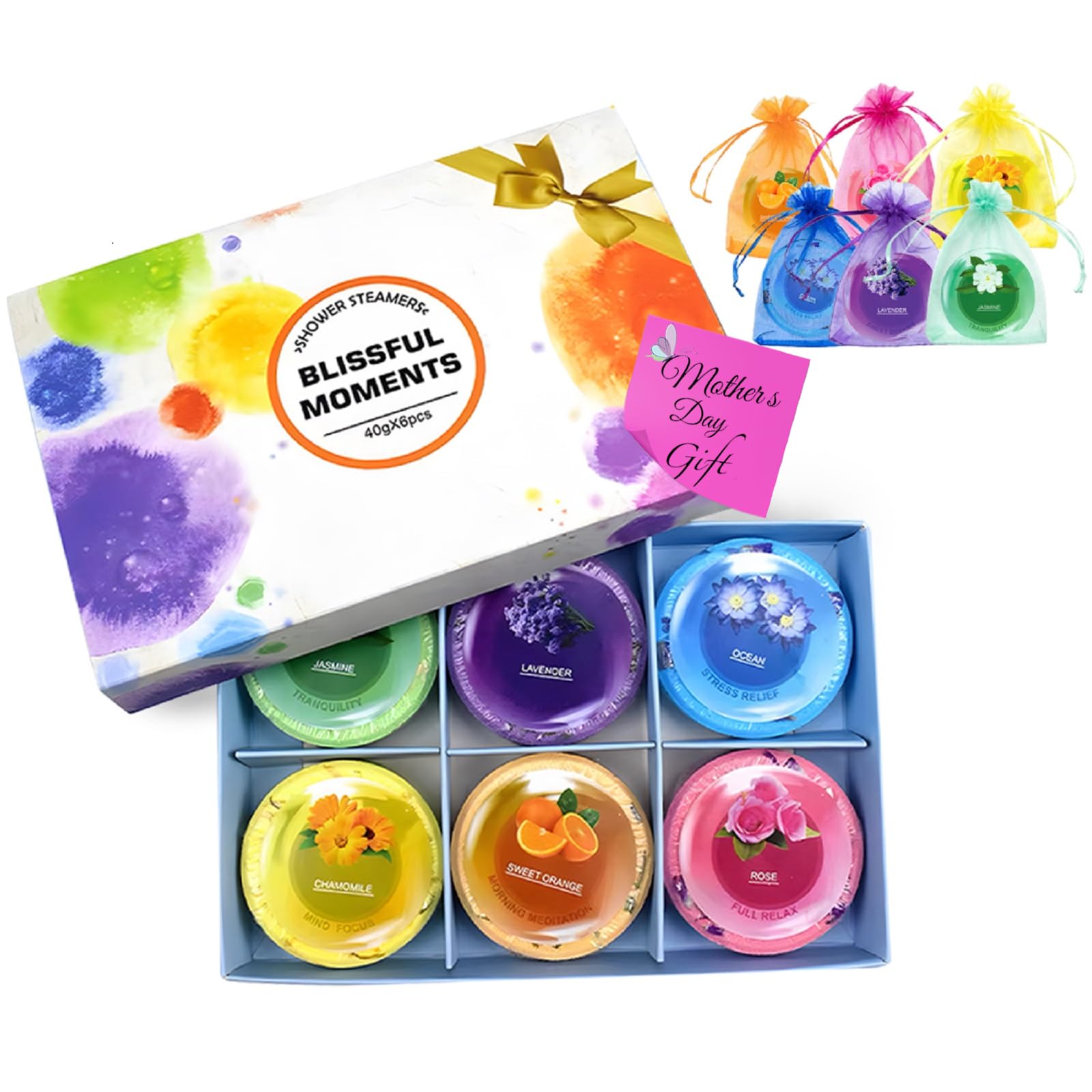 **Aromatherapy Shower Steamers with Essential Oils - 6 Pack Relaxing Bath Bombs for Stress Relief, Home Spa & Self-Care - Perfect Gift for Women & Men (Includes String Bags) - Ideal for Bath Time, Gifts & Relaxation**