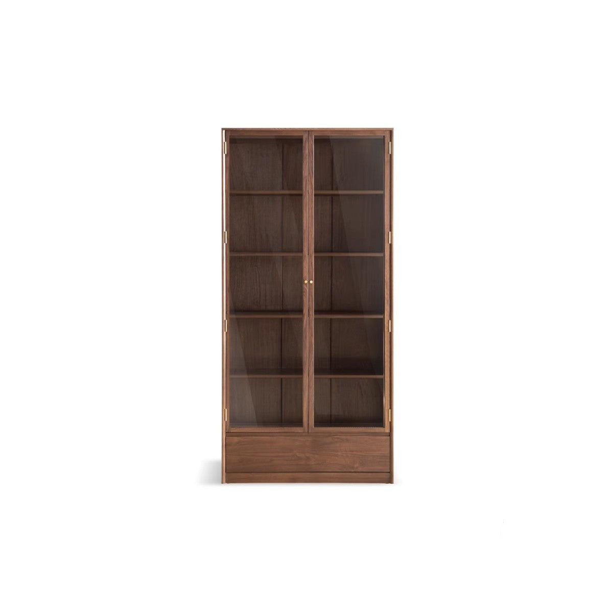 Solid Black Walnut Wood Bookcase with Glass Doors - Stylish Display & Storage Cabinet for Living Room, Office, or Library