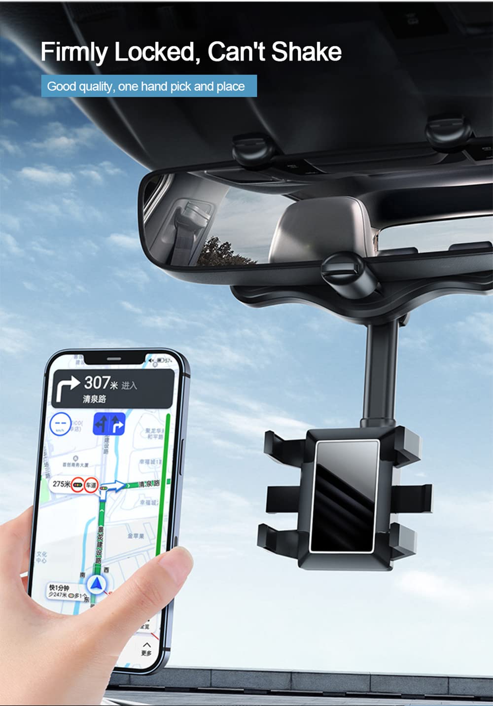 Universal Car Mirror Phone Holder - Rotatable & Hands-Free for Safe Driving