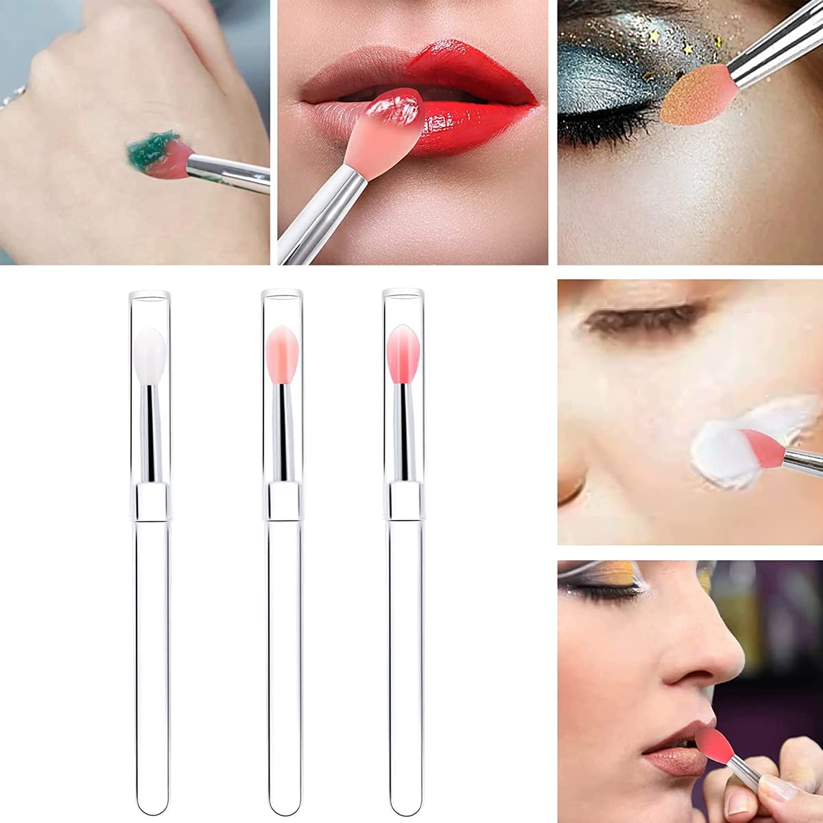 MAYCREATE® 3-Piece Silicone Lip Brush Set - Reusable Lipstick Applicator with Cover, Retractable Lip Scrub Brush for Lip Gloss, Cream & Masks - Perfect for Makeup Application & Travel Beauty Essentials