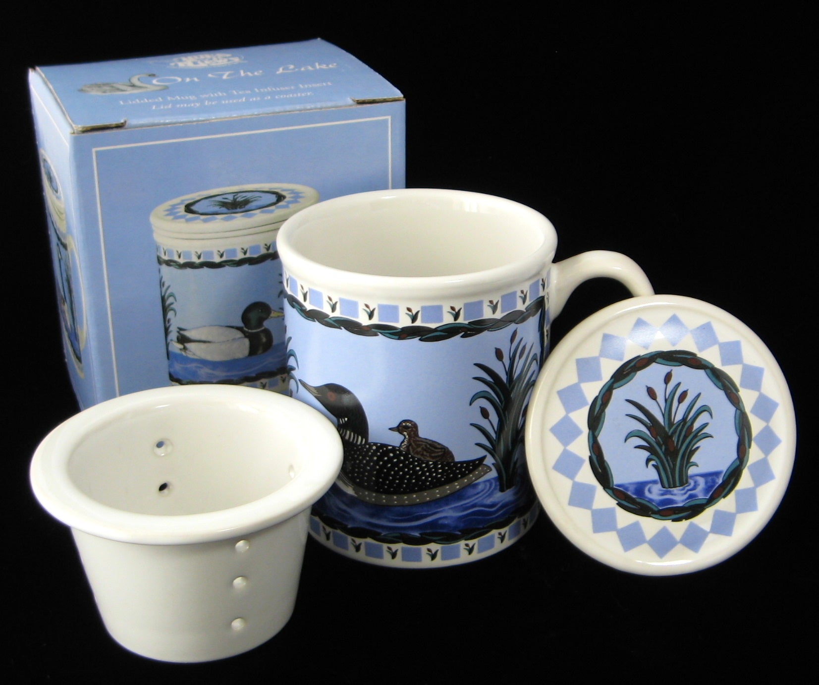 Premium Loon Tea Mug with Infuser & Coaster - Blue and White Ceramic Tea Cup with Removable Strainer - Perfect for Herbal Tea, Loose Leaf Tea & Gift Giving - Ideal for Home, Office or Tea Lovers