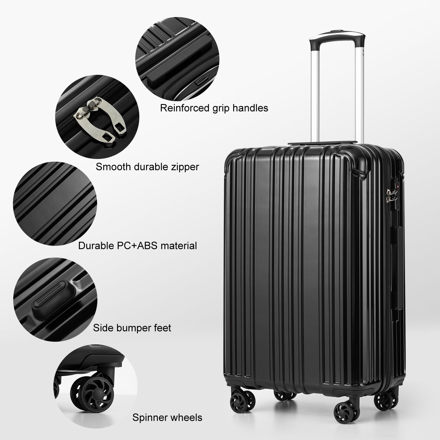 COOLIFE Expandable 3-Piece Luggage Set with TSA Lock - 20in, 24in, 28in Spinner Suitcases (Wine Red) | Durable PC+ABS Material | Perfect for Air Travel, Business Trips & Family Vacations