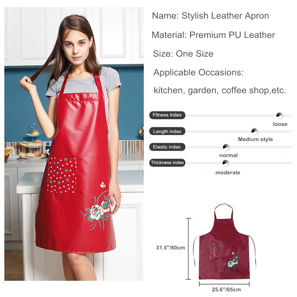 Waterproof PU Kitchen Apron for Women with Pockets - Oil & Stain Resistant Cooking, Baking & Washing Apron - Perfect for BBQ, Grilling & Dishwashing