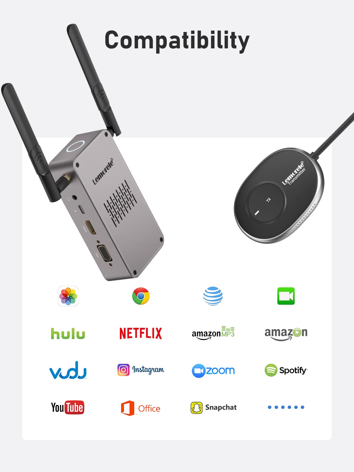 Lemorele 165FT/50M HDMI Wireless Transmitter & Receiver Kit - 5G Wireless HDMI Transmission, Supports 8 TX to 1 RX for Home Theater, Gaming & Conference Room Setup