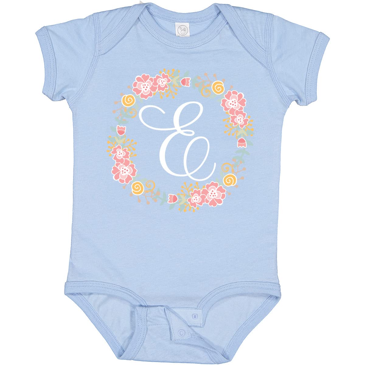 Inktastic E Monogram Alphabet Letter Rose Floral Wreath Baby Bodysuit - Soft Cotton Onesie for Newborns, Infants & Toddlers - Perfect for Family Photos, Baby Showers & Special Occasions
