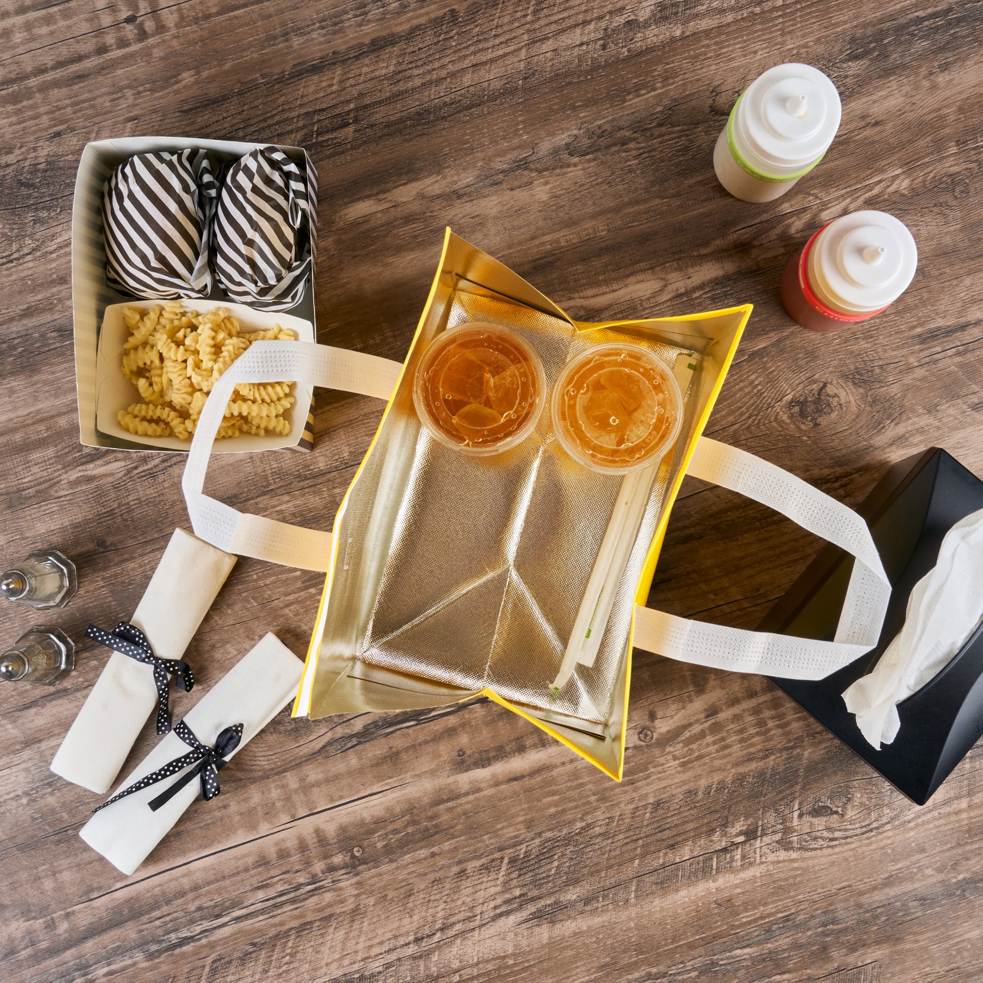 Insulated Yellow Takeout Bags - Tamper Evident Food Delivery Bags (11.75
