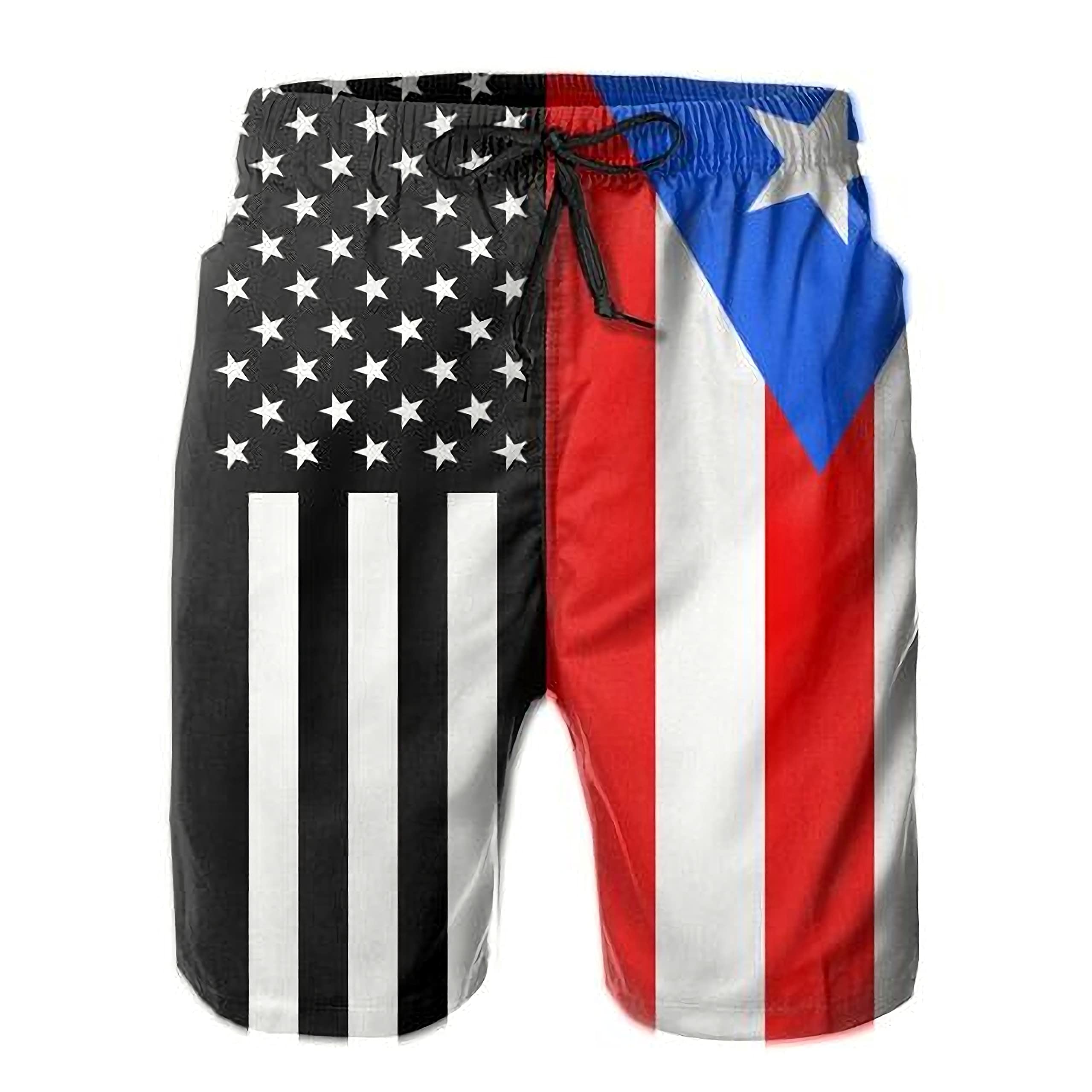 USA Puerto Rico Flag Men's Swim Trunks - Quick Dry Beach Shorts with Pockets, Comfortable Board Shorts for Swimming, Surfing & Summer Vacation (White)