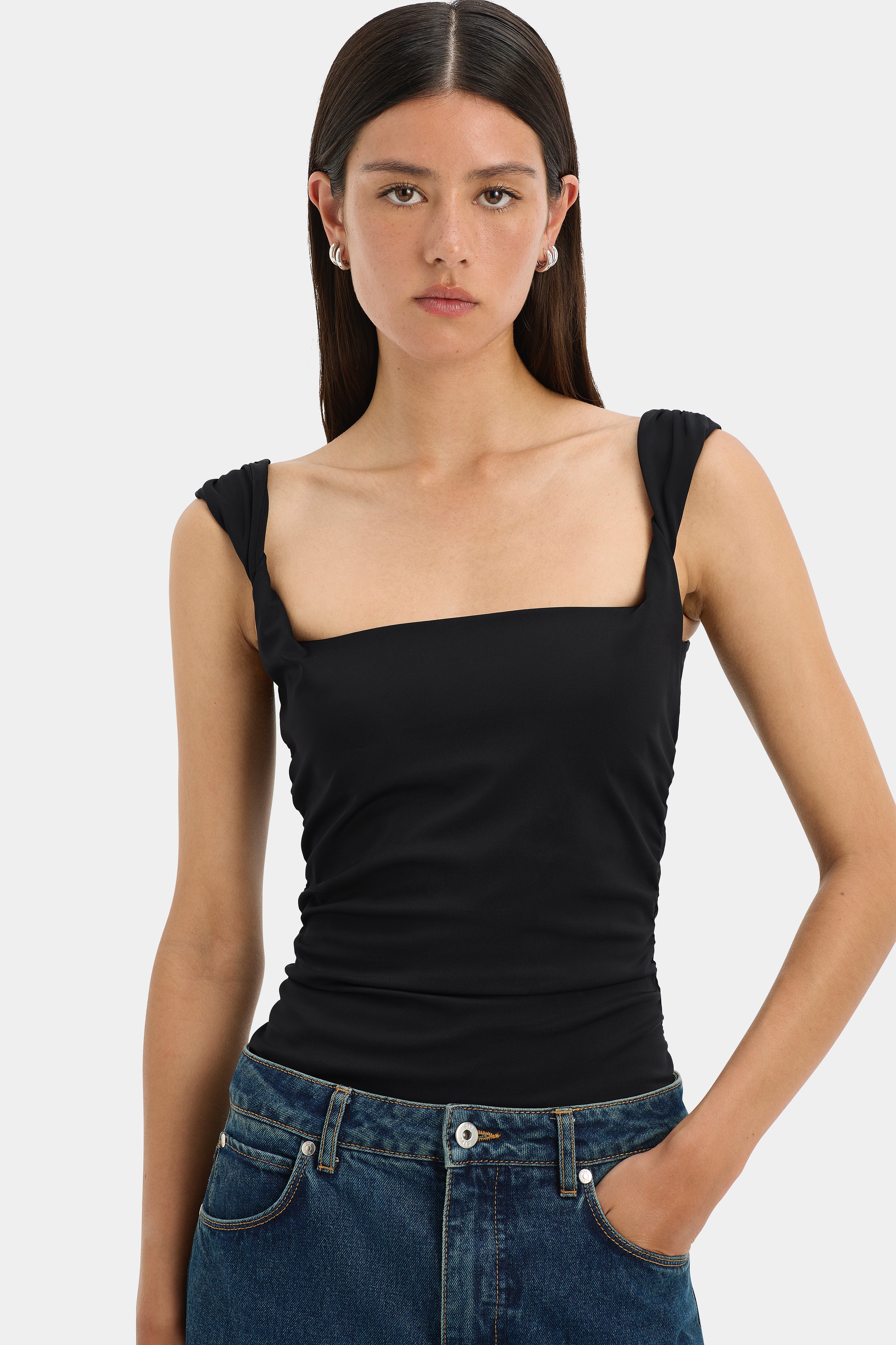 Elm Twist Tank Top for Women - Black Stretchy Slim Fit Camisole - Perfect for Yoga, Workout & Casual Wear