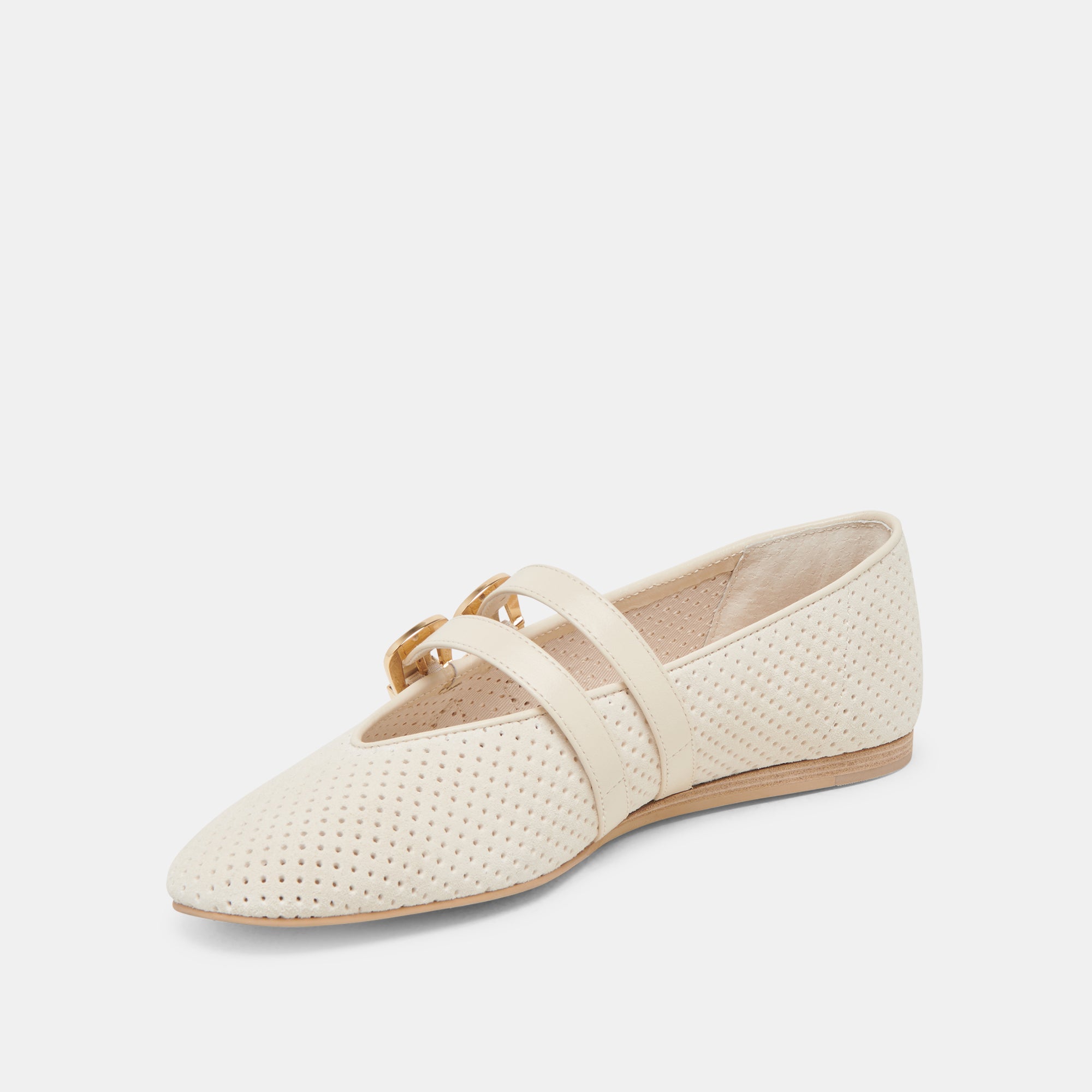 BAYLEE Women's Wide Ballet Flats - Perforated Suede Comfort Shoes for Women | Casual & Office Wear | Bone Color