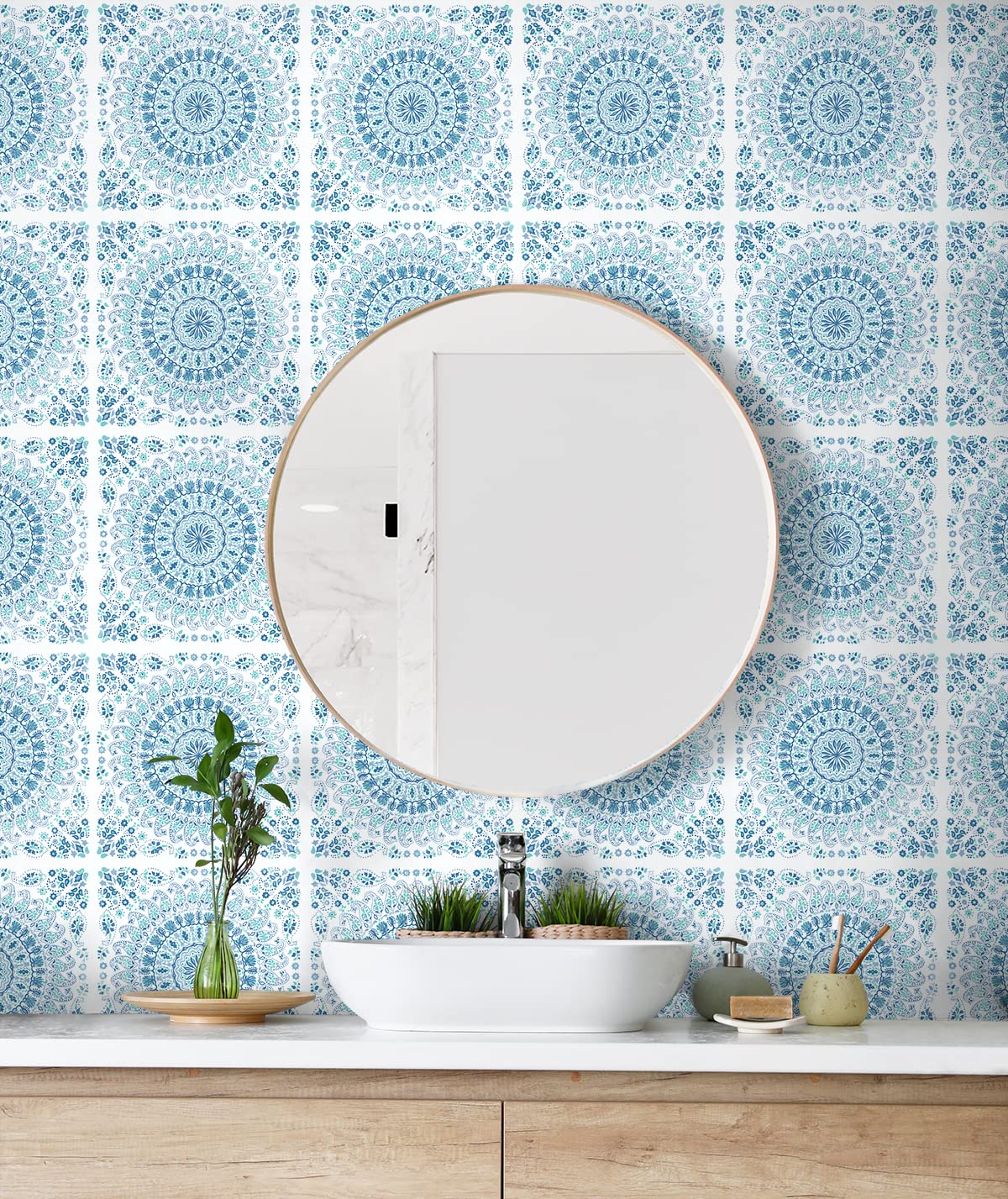 NextWall Mandala Bohemian Peel and Stick Wallpaper - Self-Adhesive Removable Wall Decor for Bedroom, Living Room & Nursery | Easy DIY Home Renovation