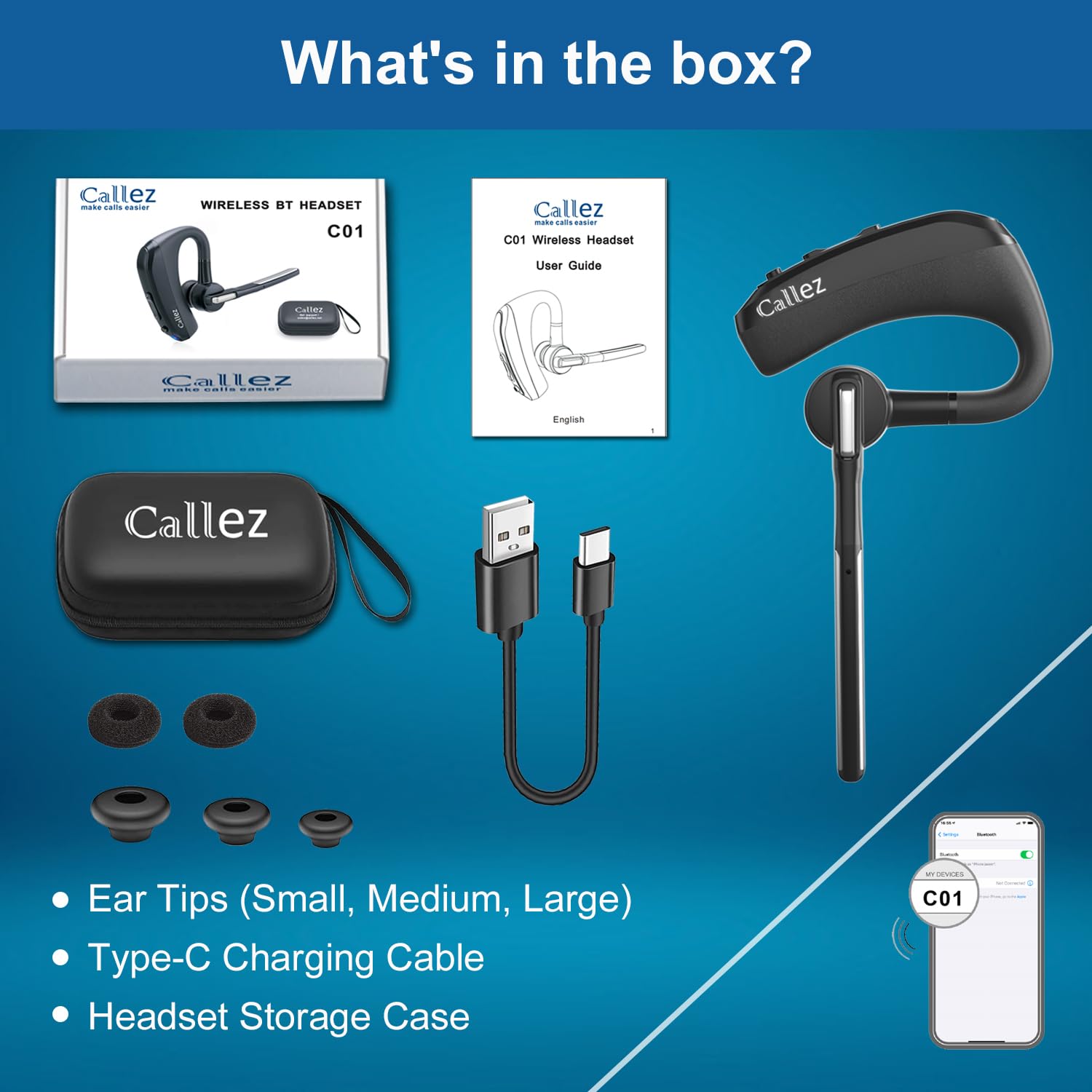 Wireless Bluetooth Headset V5.0 for iPhone & Android Phones - CVC8.0 Noise Cancelling Earpiece with Dual Mic, Mute/Volume Controls - Hands-Free Headset for Truckers, Business Calls & Office Use | Perfect for Driving, Conference Calls & Remote Work