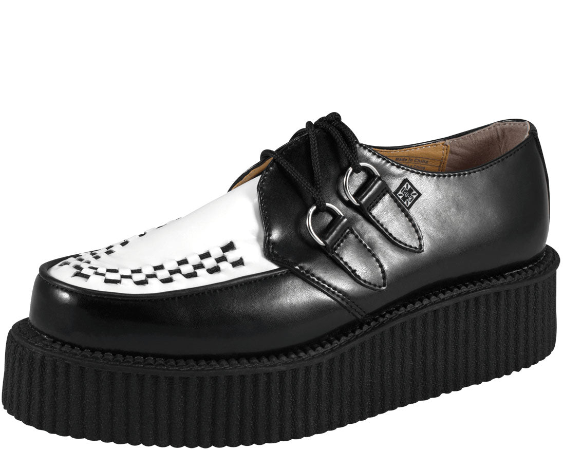 T.U.K Black & White Rude Boy Viva Mondo Creeper Shoes - Punk Rock Unisex Platform Sneakers for Concerts, Streetwear & Alternative Fashion