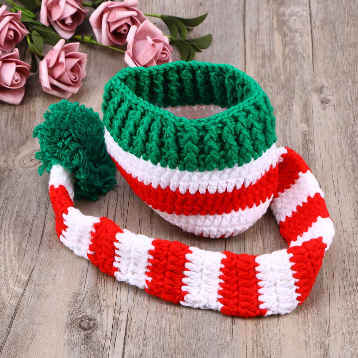 Baby Christmas Long Tail Crochet Beanie Knit Hat - Newborn Photoshoot Prop & Stocking Cap for Holiday Pictures, Winter Newborn Photography, Xmas Gift & Seasonal Accessories