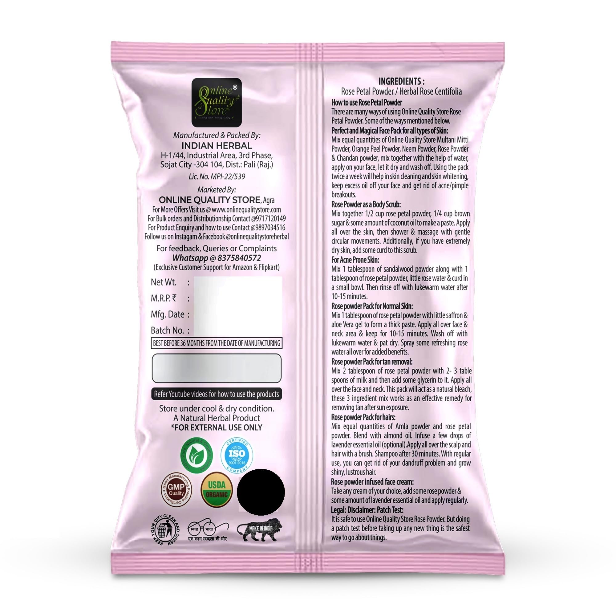 Organic Multani Mitti, Chandan Powder, Orange Peel Powder, Neem Powder & Rose Powder for Face, Body, Skin & Hair – 400g | Free Pure Rose Water | Natural Sandalwood & Santra Chilka Powder | Best for DIY Beauty, Ayurvedic Skincare & Hair Care