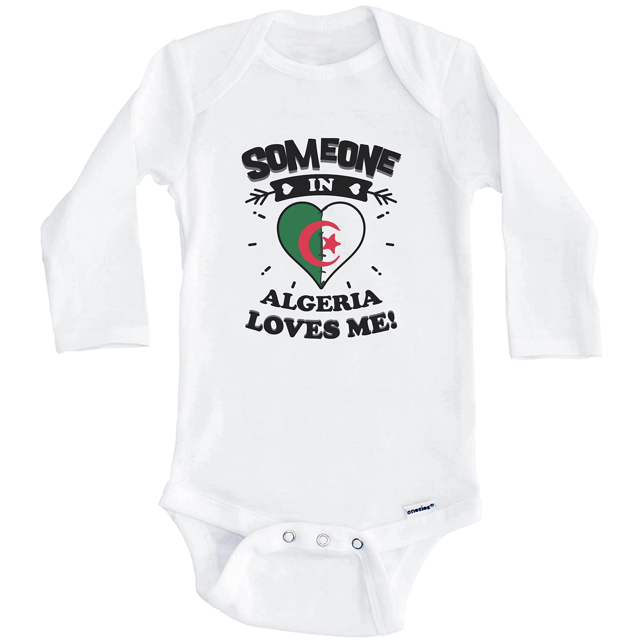 Someone in Algeria Loves Me Algerian Heart One Piece Baby Bodysuit - Long Sleeve Romper for Newborns & Infants | Perfect for Family Photos, Holidays & Special Occasions