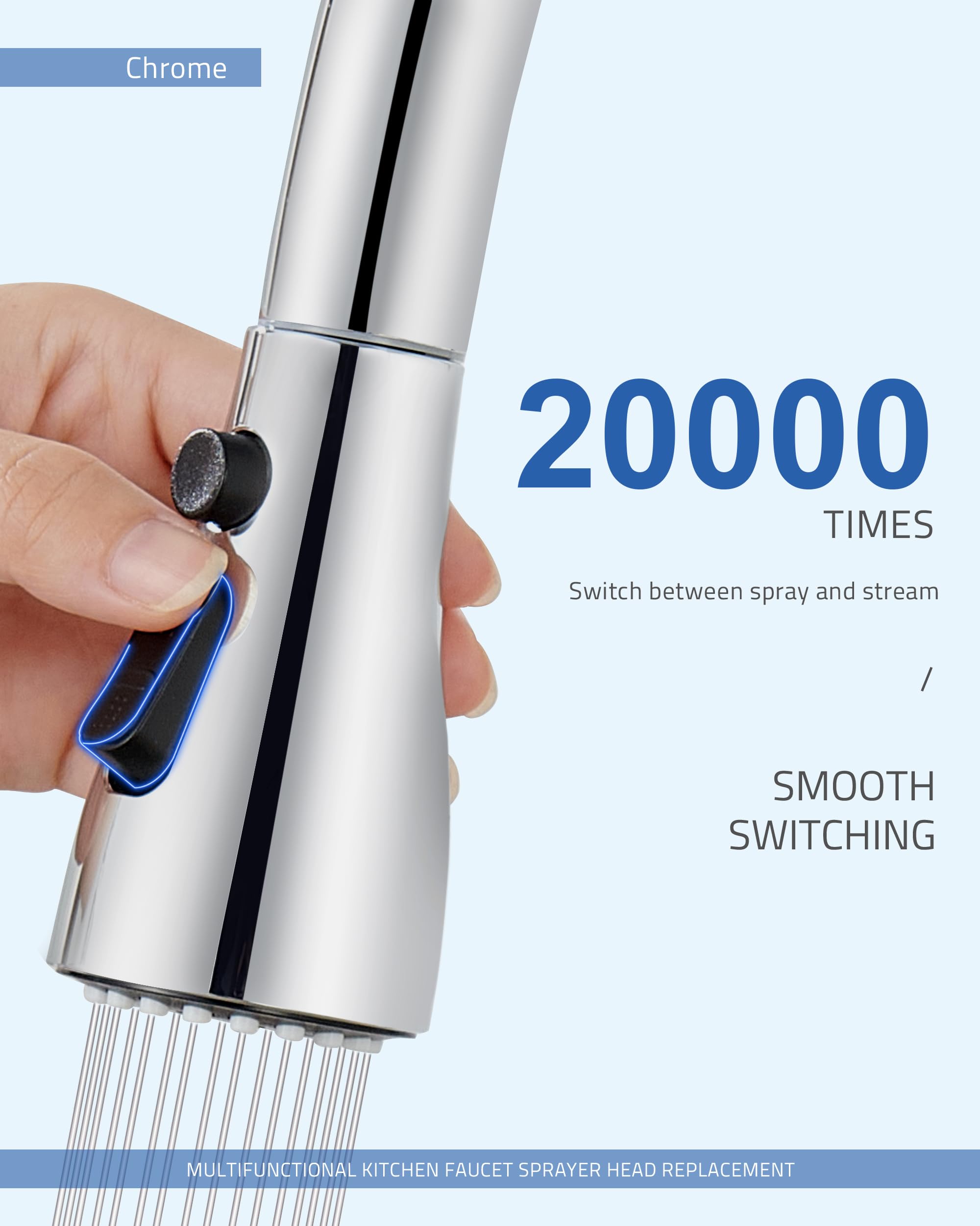 **15-in-1 Kitchen Faucet Spray Head Replacement with 3 Spray Modes - Pull Down & Pull Out Faucet Nozzle for Sink, Chrome Finish | Perfect for Dishwashing, Vegetable Rinsing & Counter Cleaning**