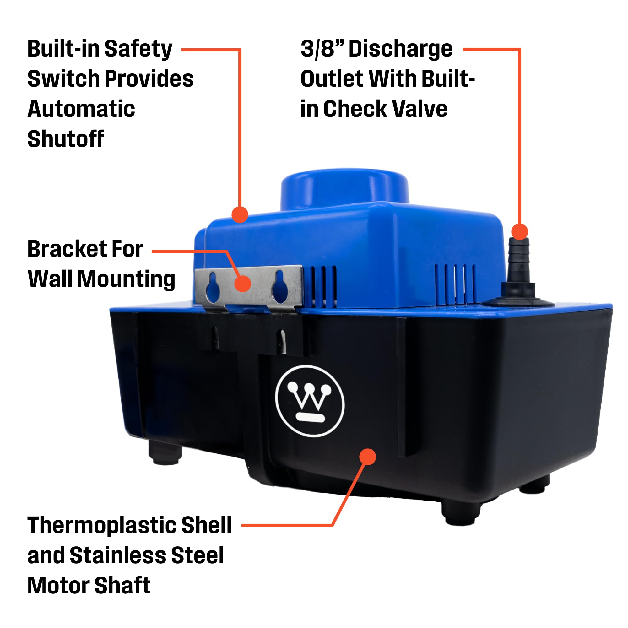 Westinghouse 1/20 HP 132 GPH HVAC Condensate Pump with Automatic Safety Switch - 115V AC Condensate Removal Pump for Air Conditioner, Furnace & Dehumidifier - Includes 6ft Power Cord & 20ft Tubing - Perfect for Home, Office & Commercial HVAC Systems