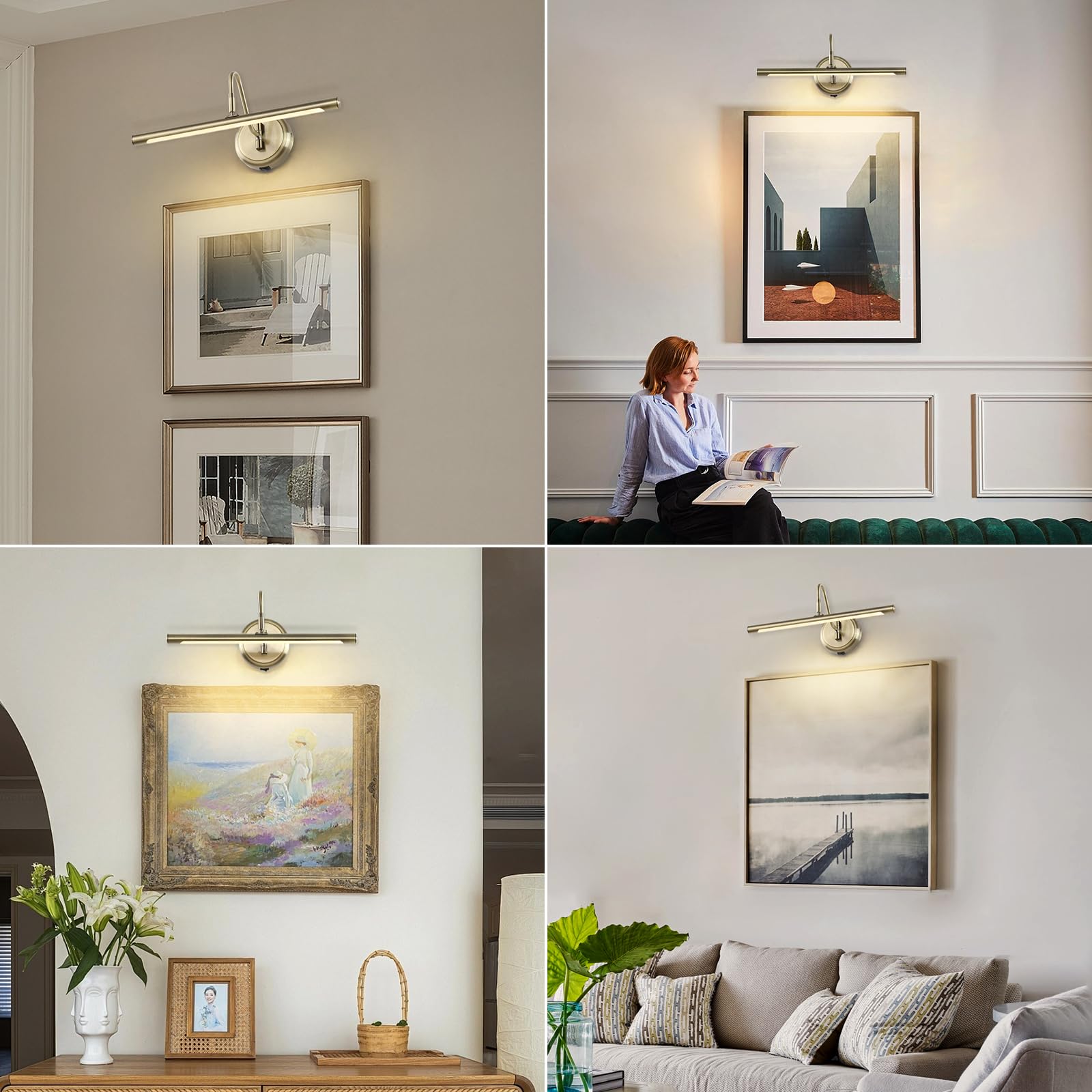 JOOSENLUX Modern Wall Lights - Battery Operated Antique Bronze Wireless Picture Lighting (16.5 Inch) - Dimmable Under Cabinet Lights for Kitchen with Swing Arm - CRI95+ Wall Sconce for Canvas Art & Home Decor | Perfect for Gallery Walls, Bedroom Accent Lighting & Kitchen Task Illumination