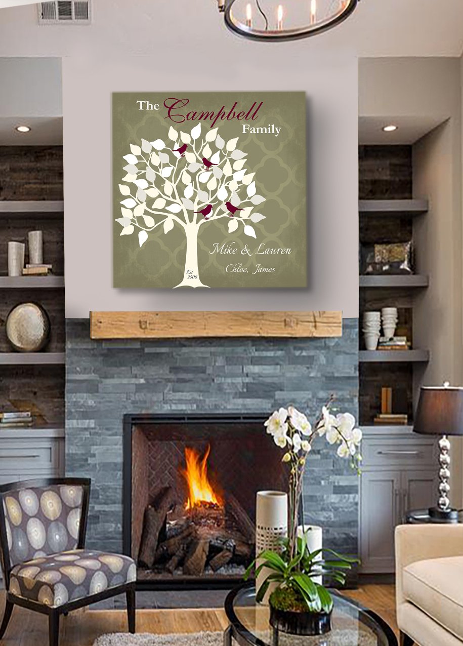 Personalized Family Tree Canvas Wall Art - Custom Anniversary & Wedding Gift - Housewarming, Bridal Shower, Birthday, Retirement, Office Party Decor - 12
