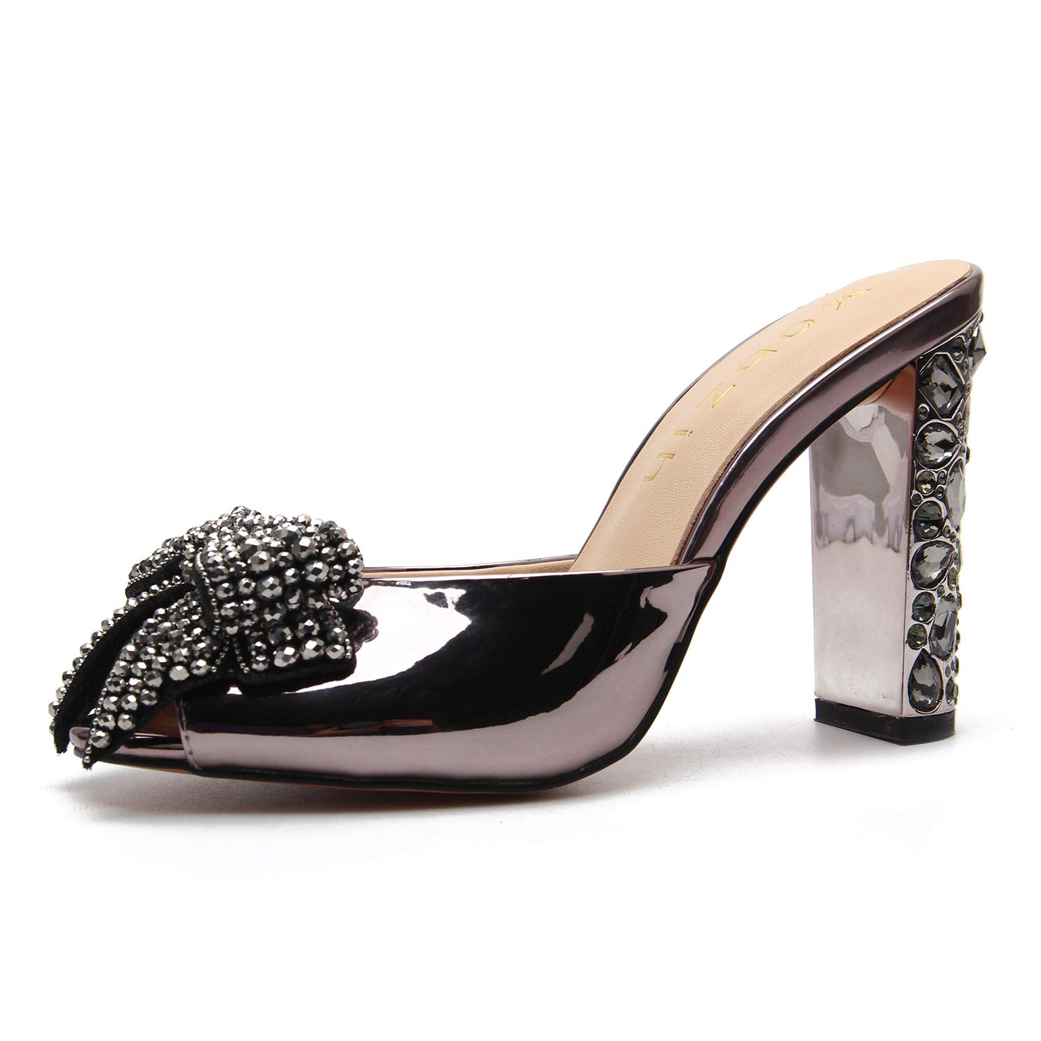 Designer Gold Evening Dress Sandals for Women - Open Toe Rhinestone Heels Formal Wedding Shoes with Jewel Block Heels & Clear Sole - Perfect for Prom, Bridal Party, and Special Occasions