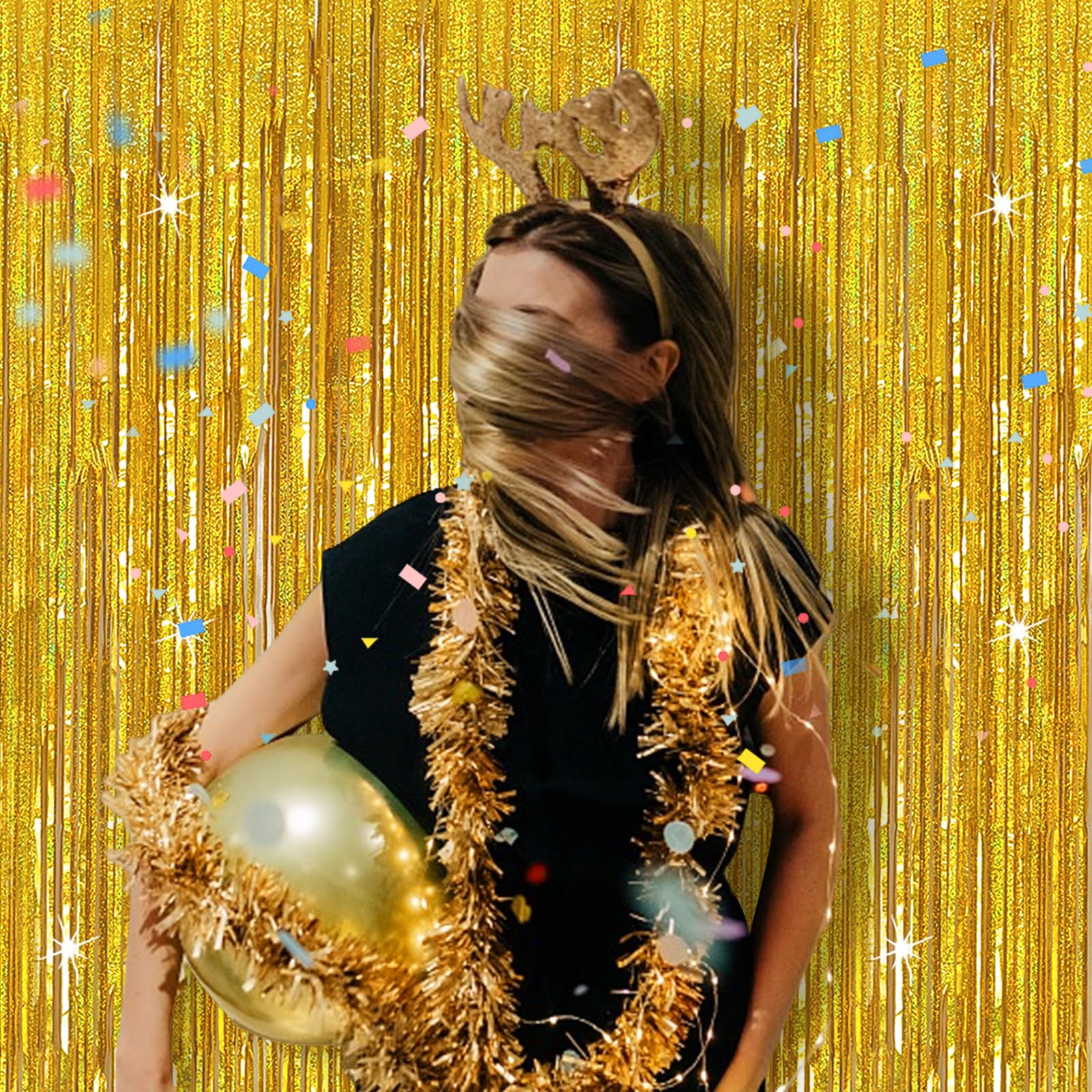 3 Pack Gold Foil Curtain Backdrop - Birthday Party Decorations, Bachelorette, Christmas, Halloween & New Year's Eve Supplies | Photo Booth Props, Dance Party & Event Decor for Festive Celebrations