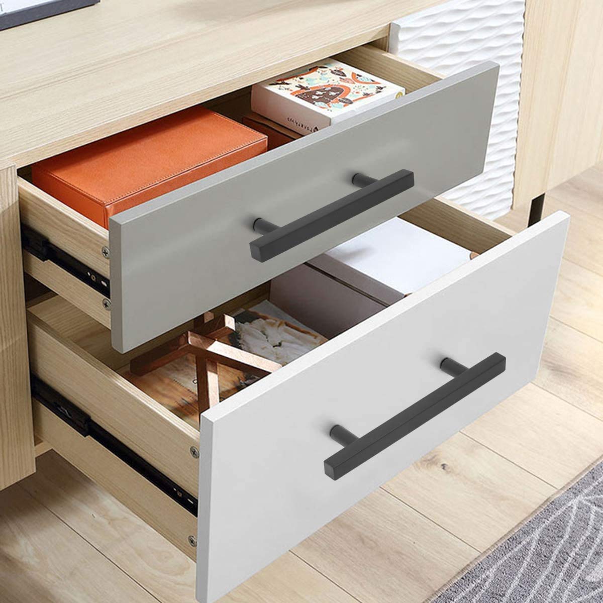 Peaha 50-Pack Black Cabinet Pulls - 3 Inch Modern T-Pull Drawer Handles for File Cabinets & Dressers (PHJ22BK76) | Durable Hardware for Office Furniture & Home Storage Organization