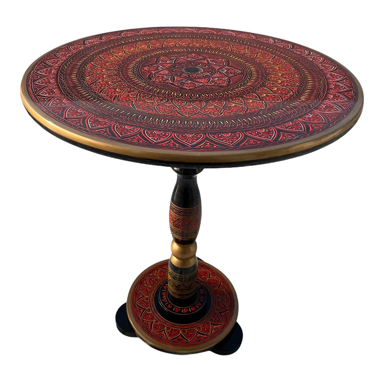 Handmade Round Wooden Coffee Table - Elegant Living Room Centerpiece or Bedside End Table - Perfect Housewarming Gift (King Red) - Ideal for Home Decor, Small Spaces & Cozy Gatherings