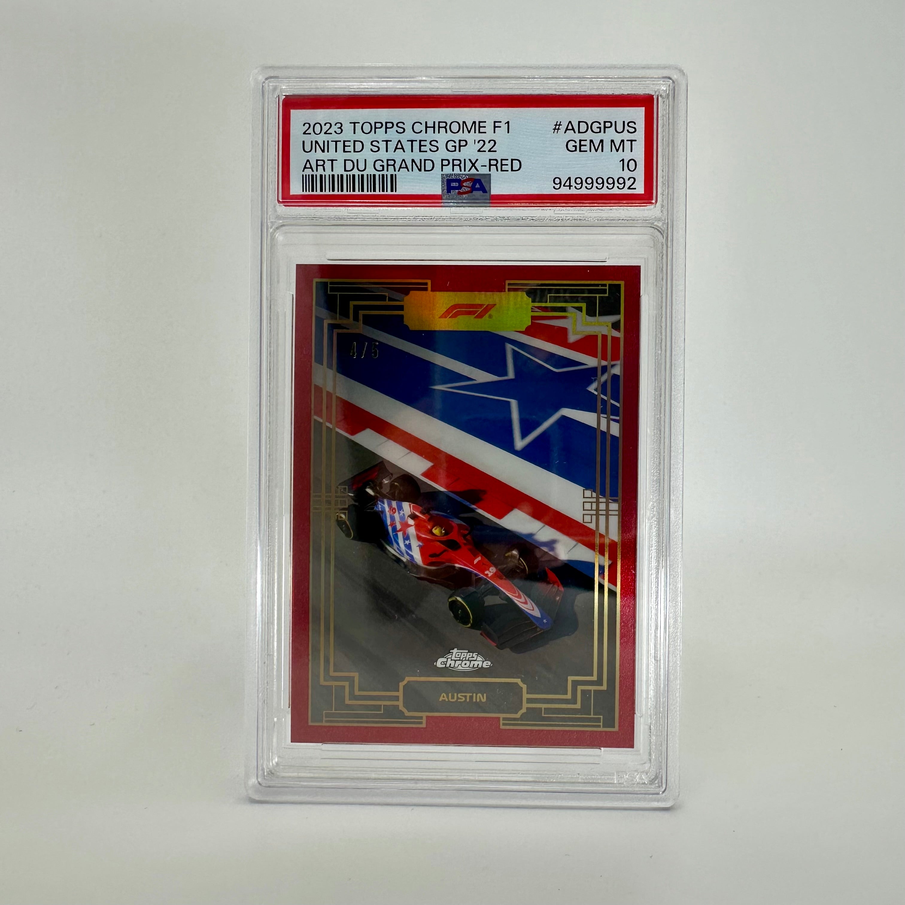 PSA 10 Graded 4/5 Red Austin #ADGPUS 2023 Chrome Art du Grand Prix Racing Card - Perfect for Collectors, Racing Fans & Display Cases