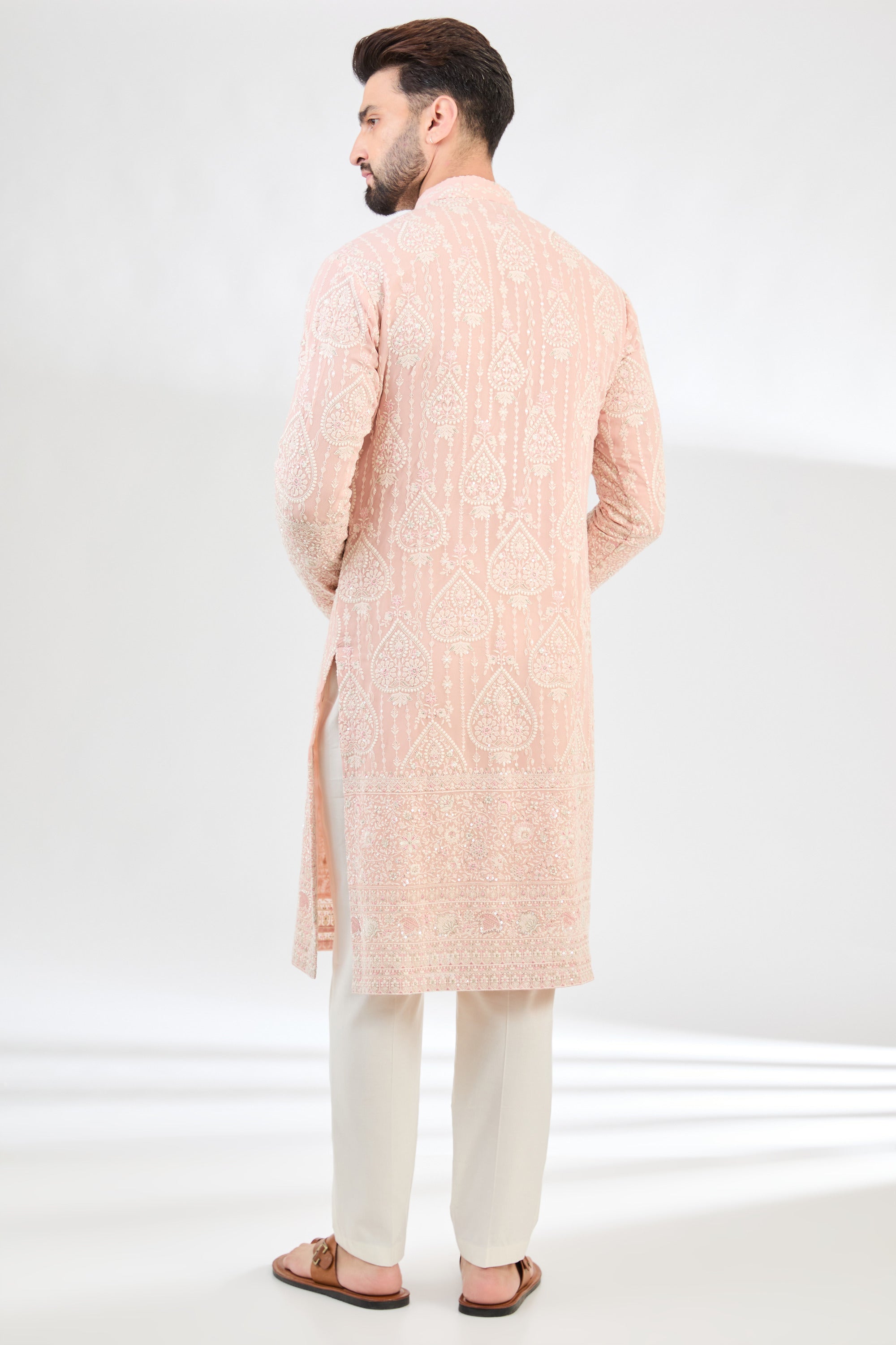 Elegant Pink Chikankari Kurta with Intricate Multi-Thread Embroidery - Perfect for Festivals, Weddings & Ethnic Fashion