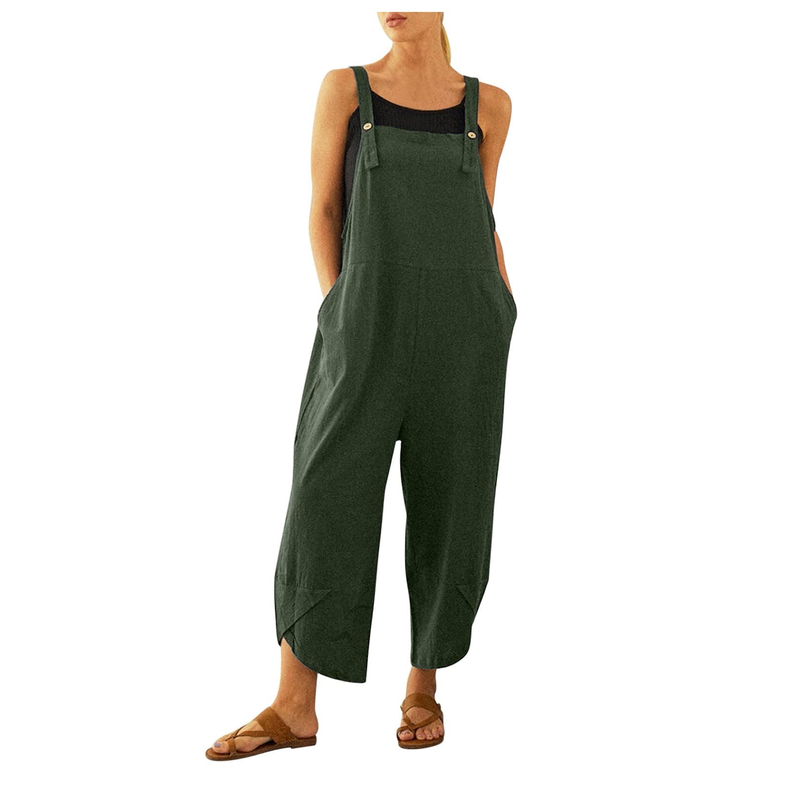 Women's Casual Long Sleeve Jumpsuit with Pockets & Button Strap - Stylish Solid Color Romper Playsuit for Everyday Wear, Work & Outdoor Activities
