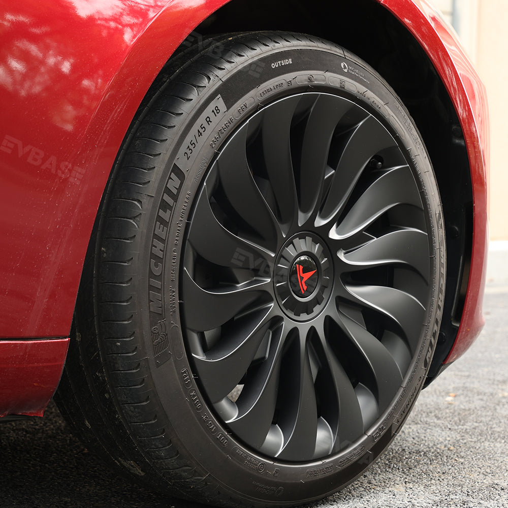 Tesla Model 3/Y Überturbine Style Wheel Covers - 18/19 Inch Alloy Wheel Protectors (Matte Black, 4-Piece Set) 2017+ | Perfect for Road Trips & Daily Commuting