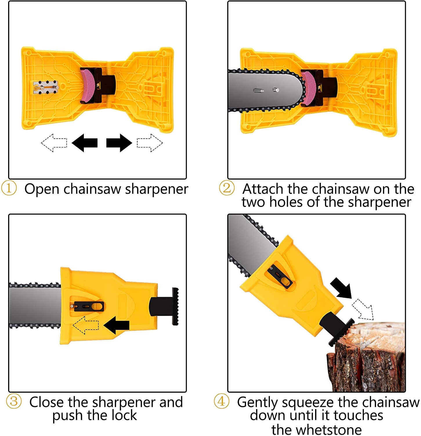 Shuoguoleilei Chainsaw Sharpener Kit - Fast Sharpening Stone Grinder Tool with 5 Whetstones, Bar Mounted for 14 16 18 20 Inch Chainsaw Blades (Black) - Perfect for Wood Cutting, Tree Trimming & Firewood Preparation
