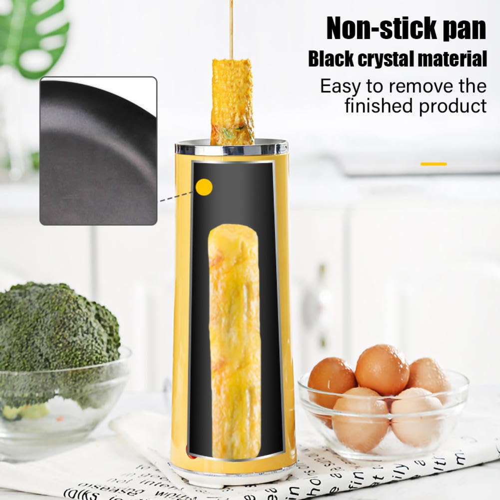 Electric Egg Roll Maker & Hot Dog Machine - 360° 3D Heating, Fast 6-Minute Cooking, Yellow ABS+Metal Body, Modern Kitchen Appliance for Home, Party & Street Food Business