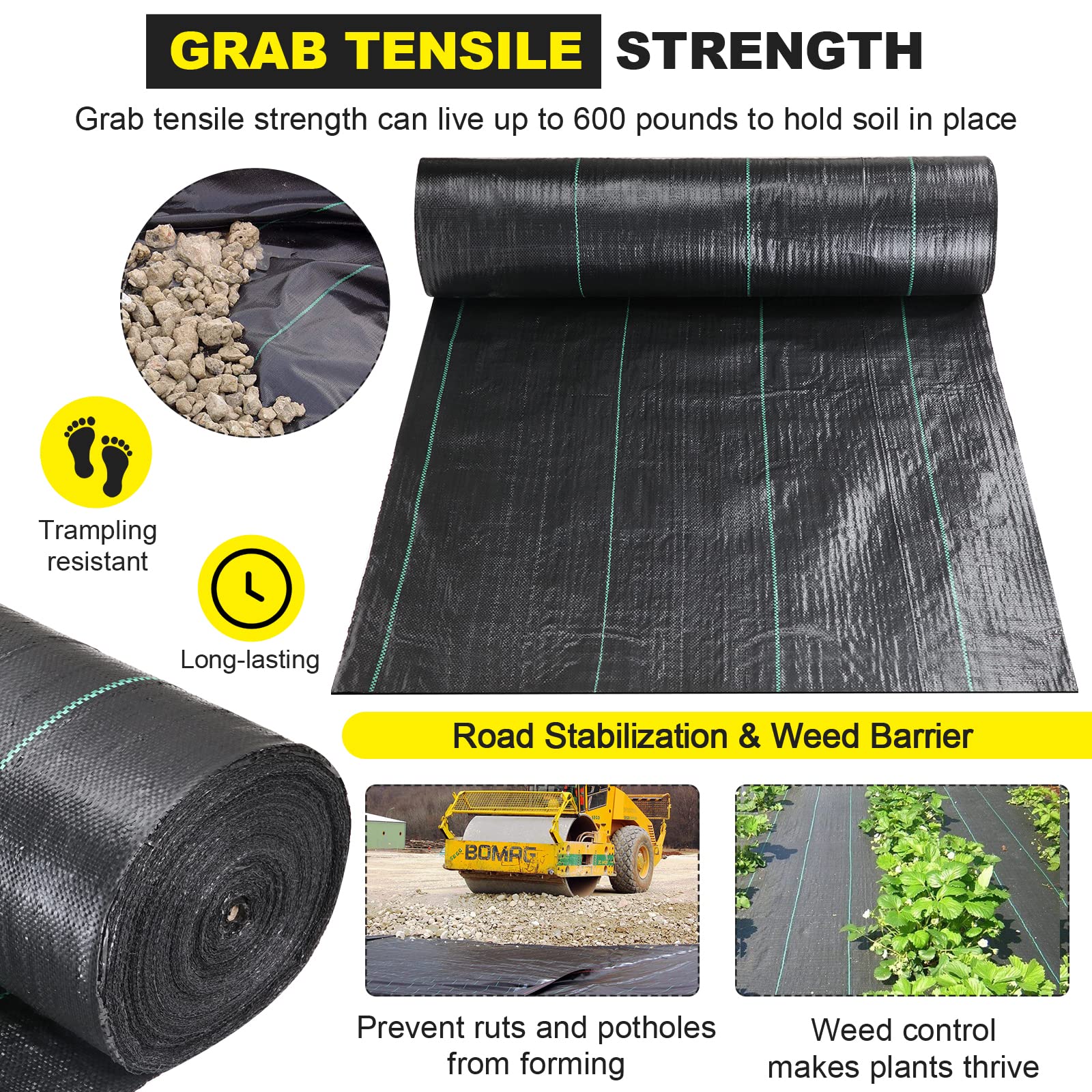 Heavy Duty 6.5x330 ft Driveway Fabric - 3.5OZ Commercial Grade Weed Barrier & Landscape Fabric for Erosion Control, French Drains, Construction Projects | Perfect for Road Stabilization, Garden Weed Prevention & Landscaping Projects