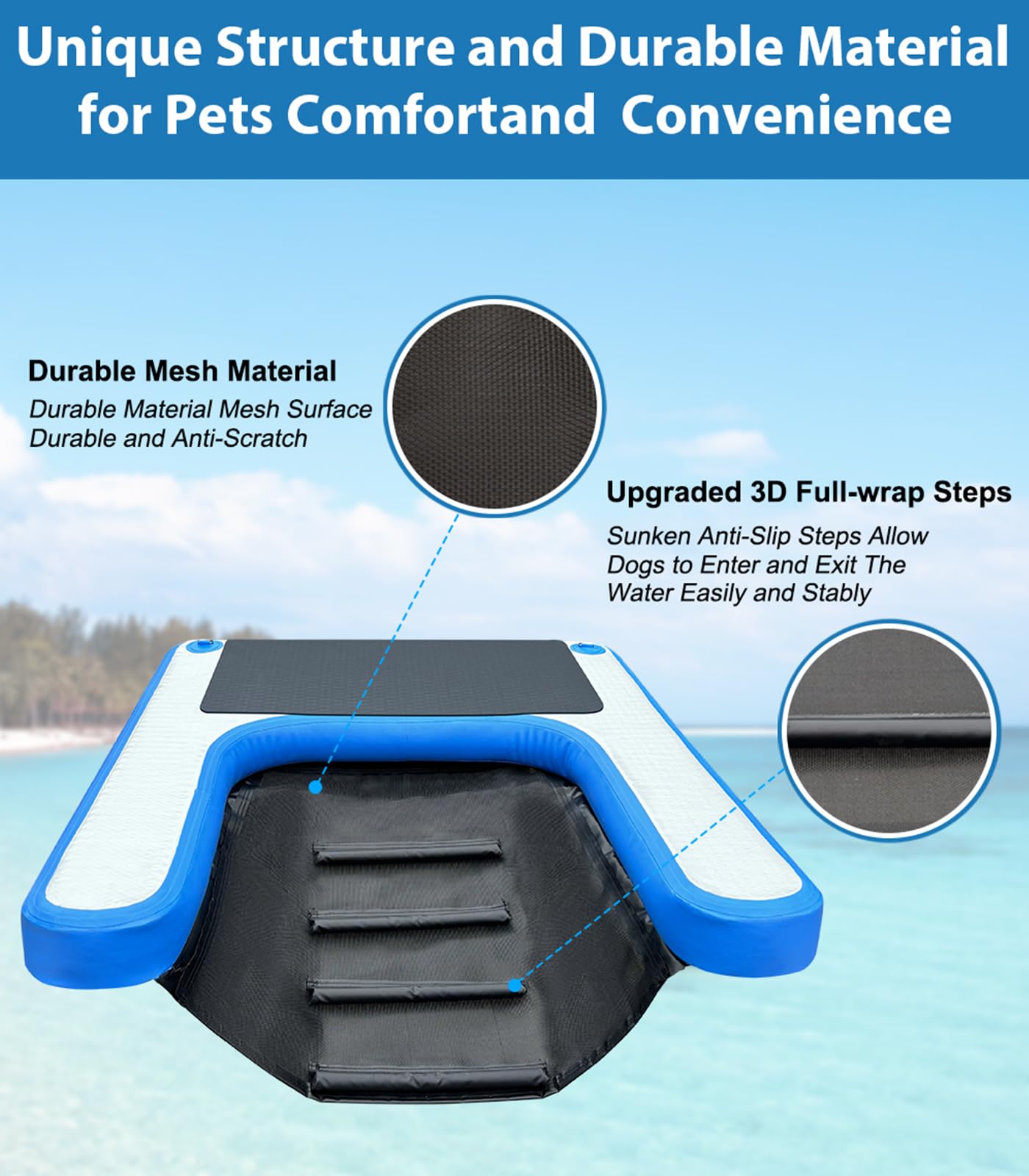 **Inflatable Dog Water Ramp for Pools, Boats & Lakes - Non-Slip EVA Floating Pet Ramp Ladder for Dogs Up to 150LBS - Perfect for Swimming, Dock Access & Water Play**