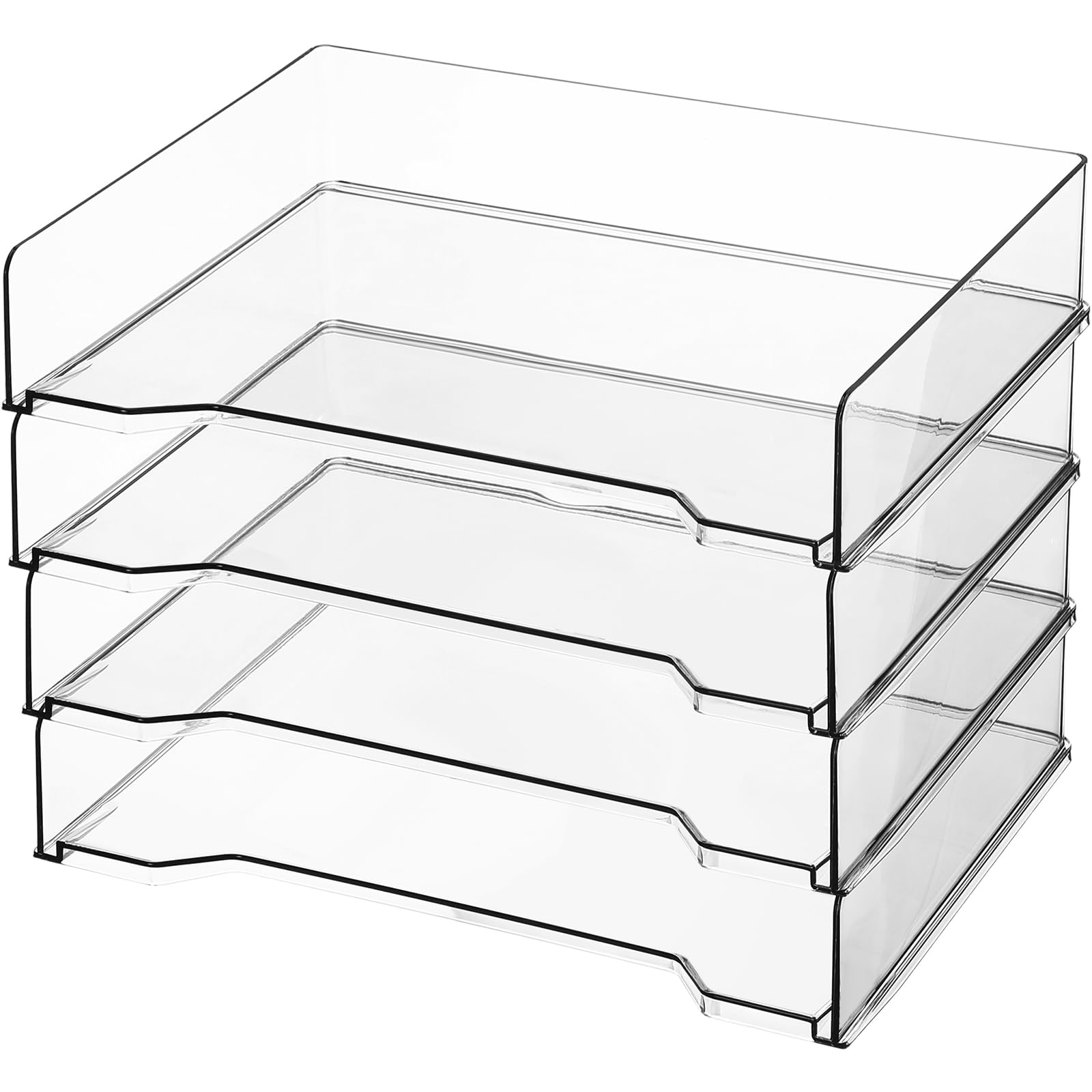4-Piece Stackable Plastic Letter Tray Set - 13 x 9.5 x 2.6 Inch Rectangular Desk Organizer for Paper, Files & Office Supplies - Clear Desktop Storage Solution for Home & Office Organization