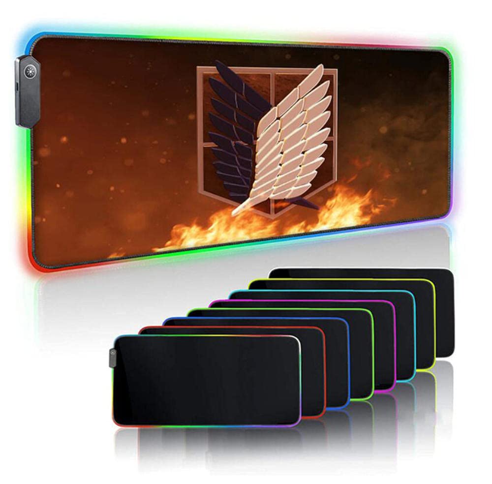 RGB Gaming Mouse Pad with LED - Attack On Titan Themed Large Desk Mat (39.4