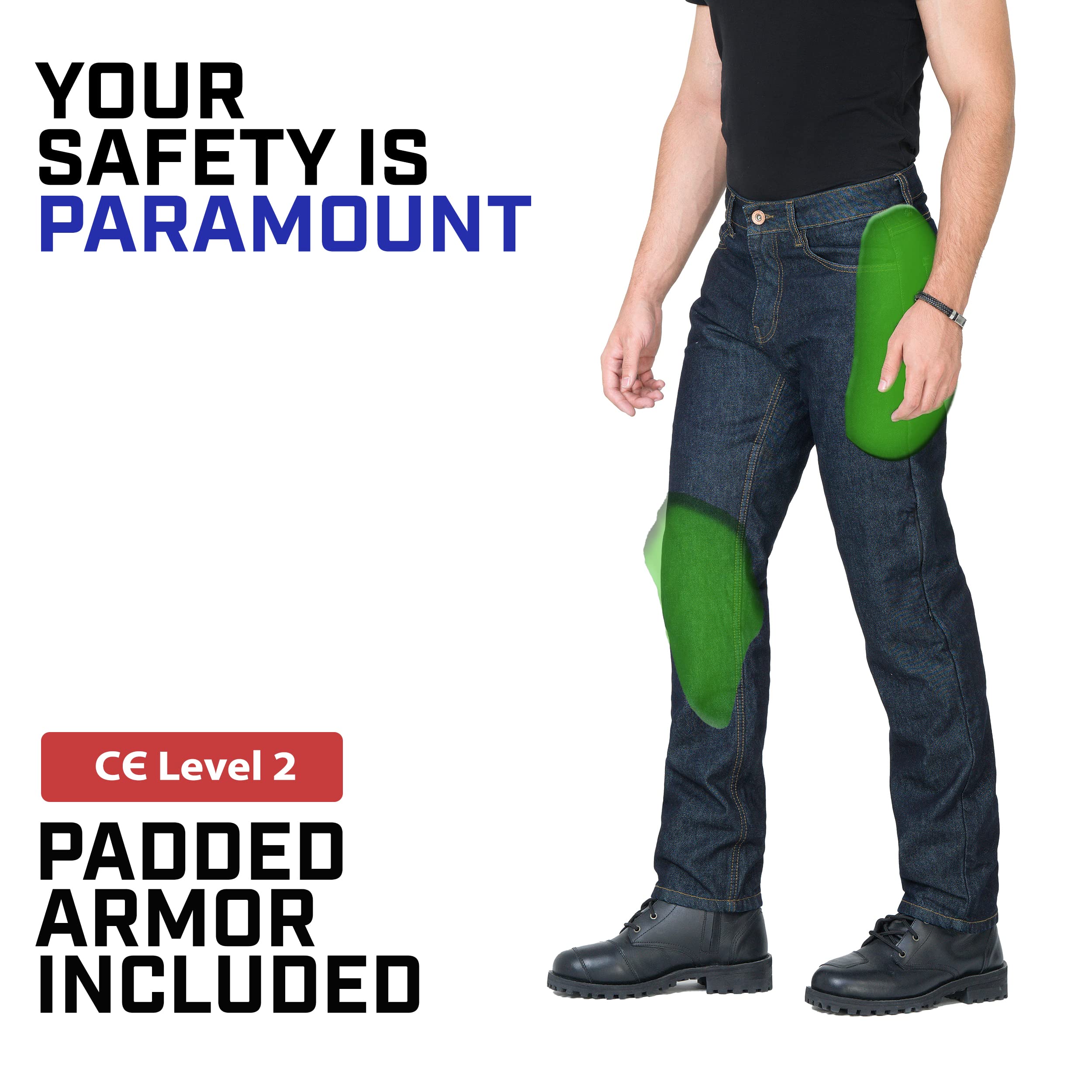 Men's Motorcycle Riding Jeans with CE Level 2 Armor - Dirtbike & Dual Sport Pants for Adventure Riding