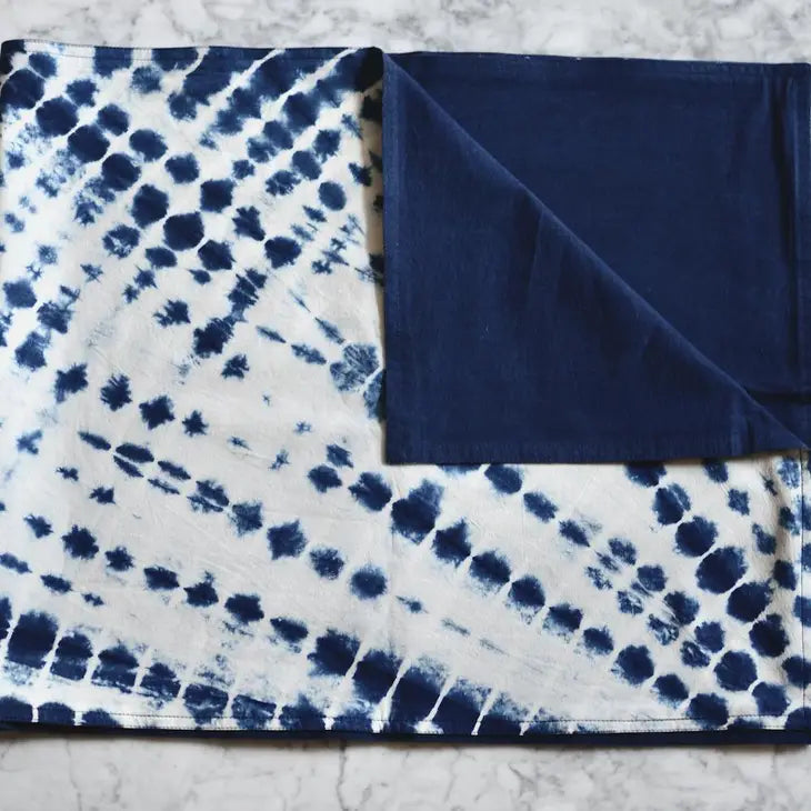 Double Sided Cotton Table Runner - Tie Dye Indigo Design for Dining Table Decor, Wedding, Party & Home Decoration