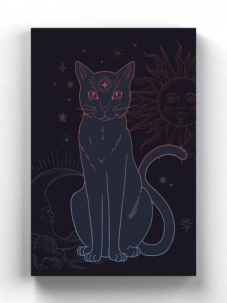 Cosmic Cat Wrapped Canvas Wall Art - Stargazing Kitty Home Decor for Living Room, Bedroom & Office