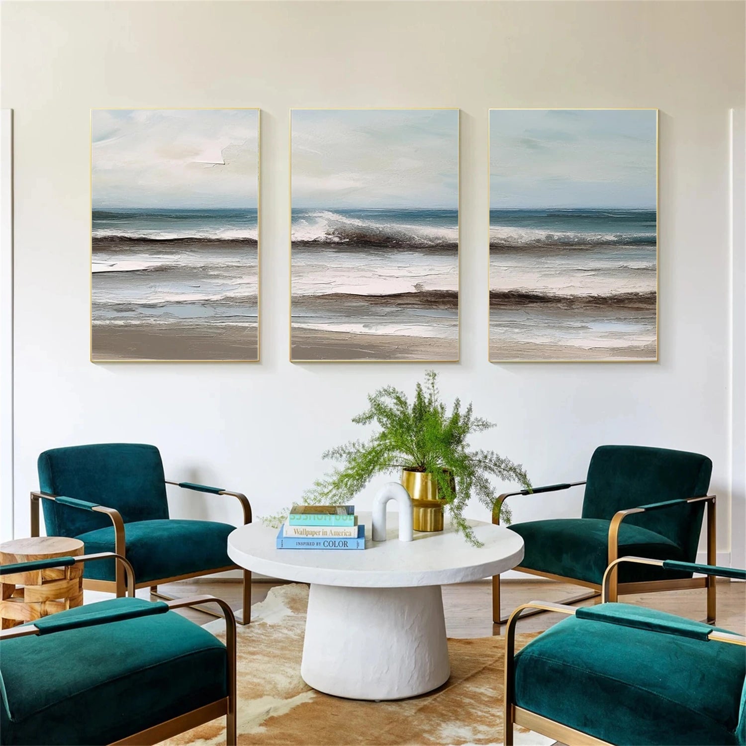 Ocean and Sky Wall Art Set of 3 - Coastal Beach Decor Paintings for Living Room, Bedroom & Office - Serene Seascape Canvas Prints (OS 258)