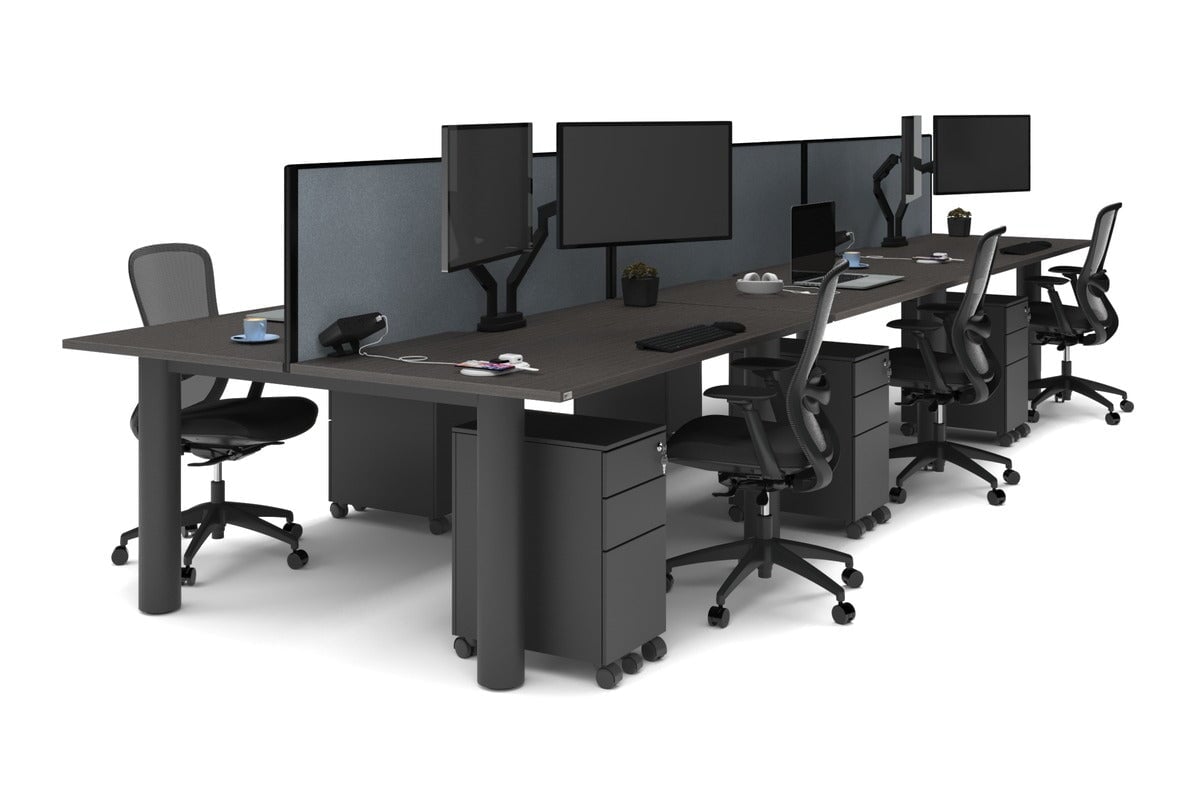 Quadro Cylinder Leg 6-Person Office Workstation Desk - 1800L x 800W with Cable Management - Modern Office Furniture for Collaborative Workspaces & Team Meetings