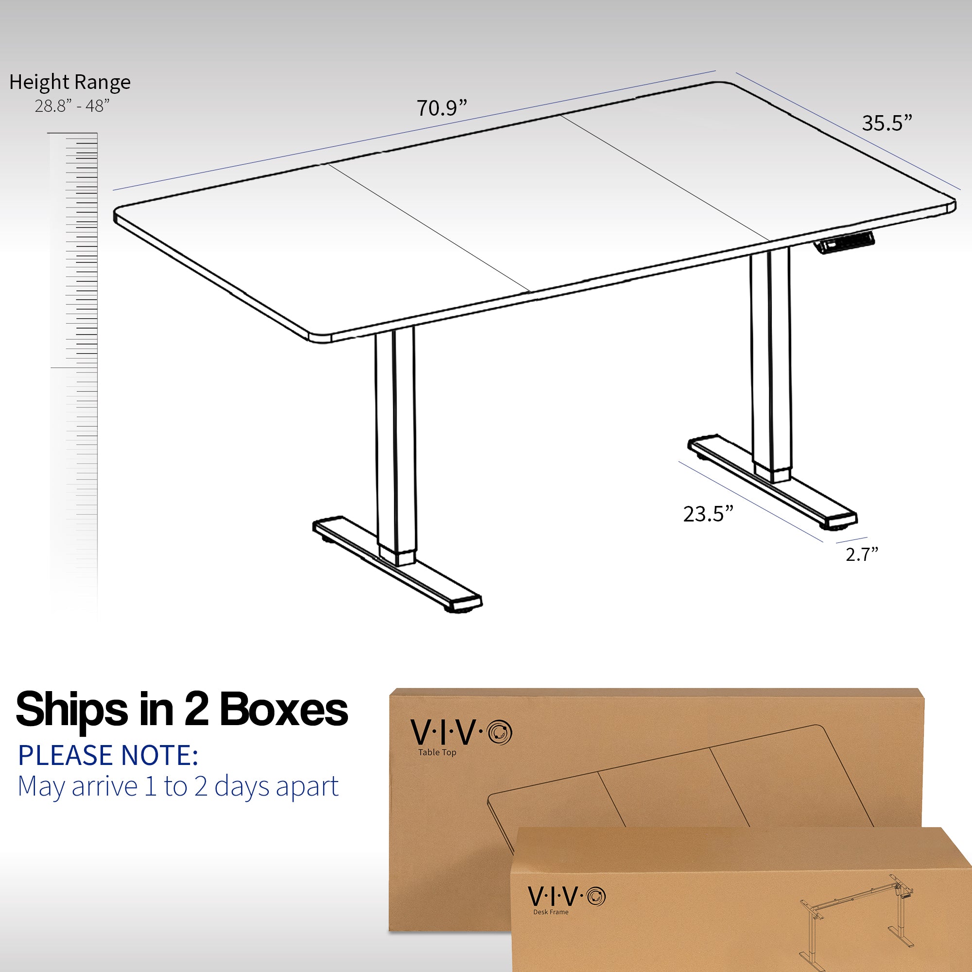 1B Split Top Series Single Motor Electric Standing Desk with Push Button Memory Controller - Perfect for Home Office, Gaming & Study Workspace