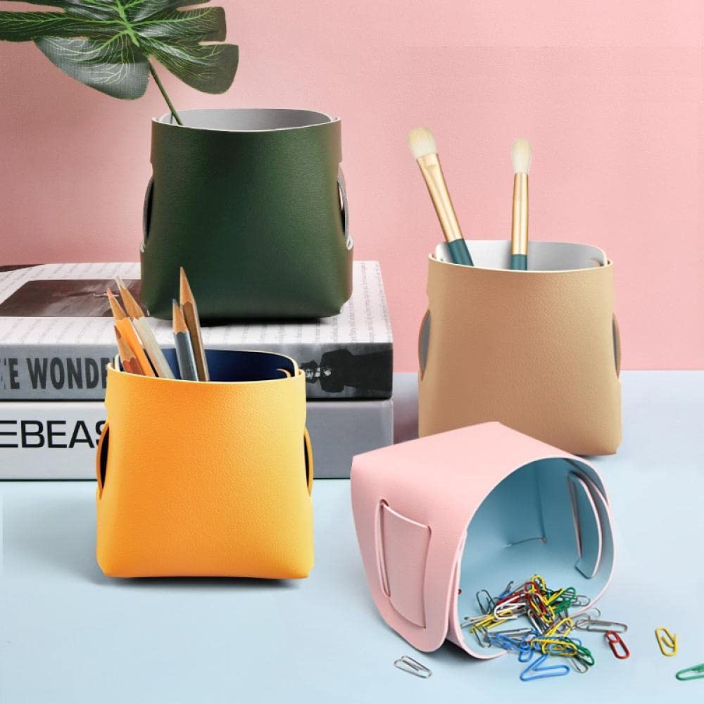2-Pack Foldable Leather Desktop Storage Box - Pen Holder, Jewelry & Cosmetics Organizer for Office, Home & Travel (Blue & Pink)