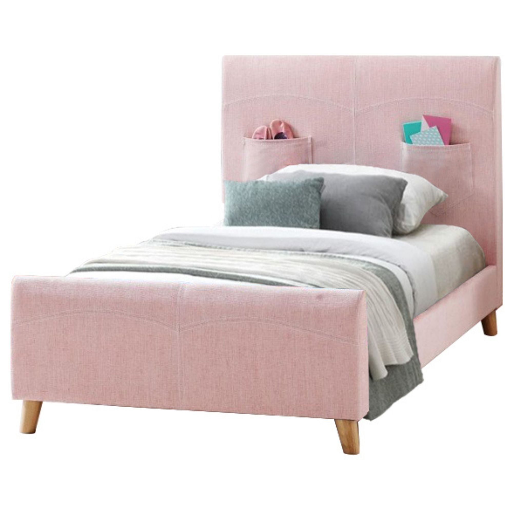 Pink Fabric Upholstered Single Bed for Kids - Cozy & Durable Children's Bedroom Furniture for Girls' Room Decor & Sleepovers